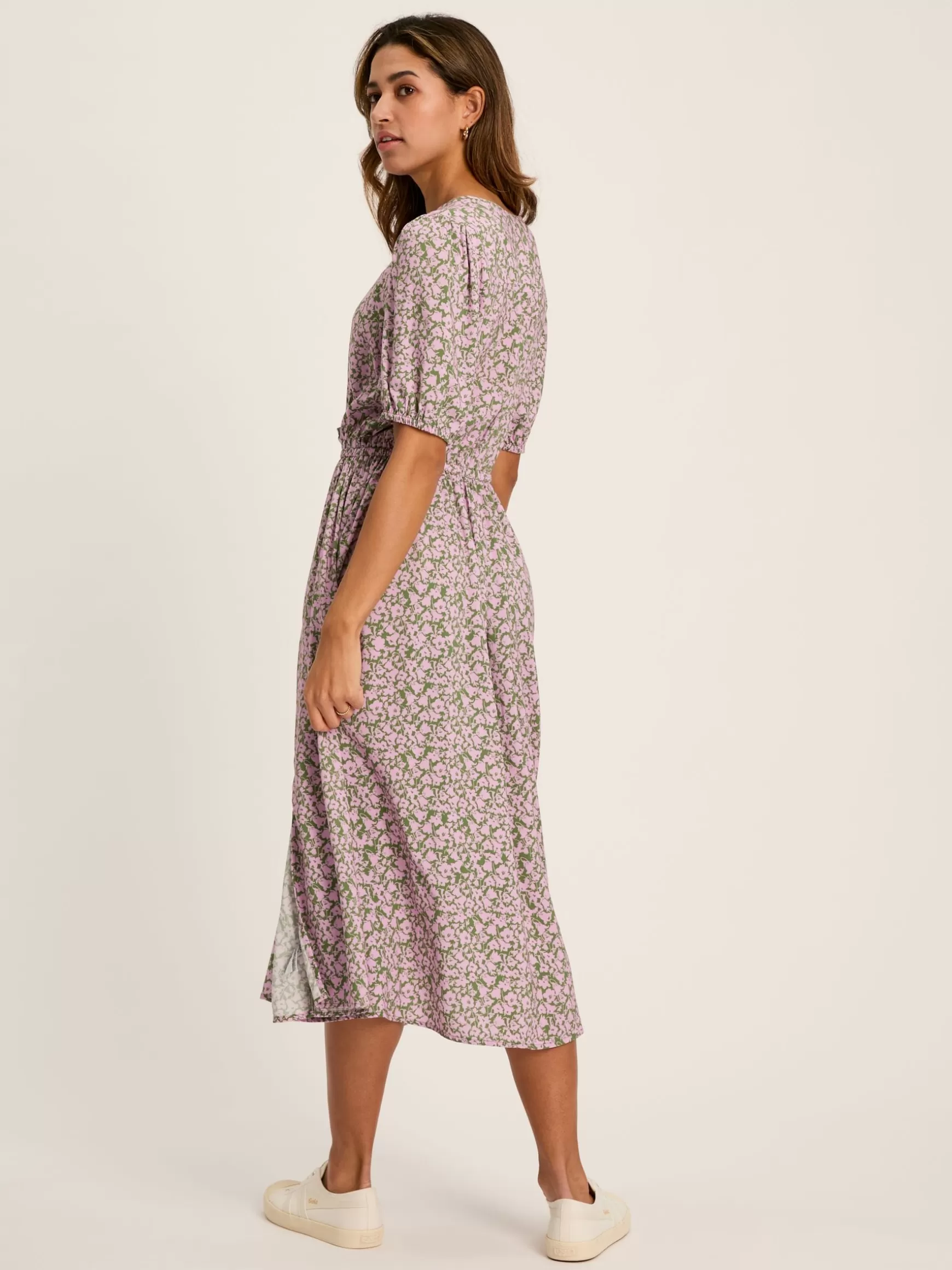 Adele Green & Pink Floral Button Down Midi Dress with Slit^Joules Online