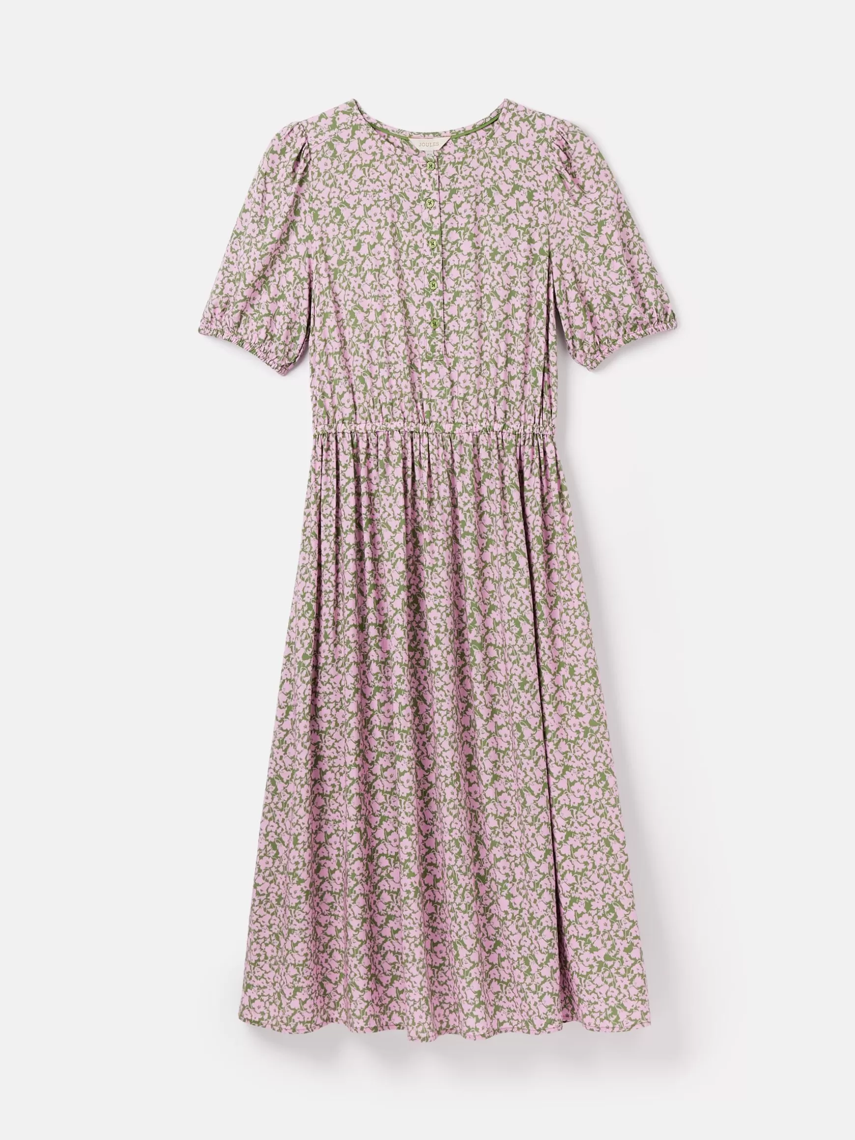 Adele Green & Pink Floral Button Down Midi Dress with Slit^Joules Online