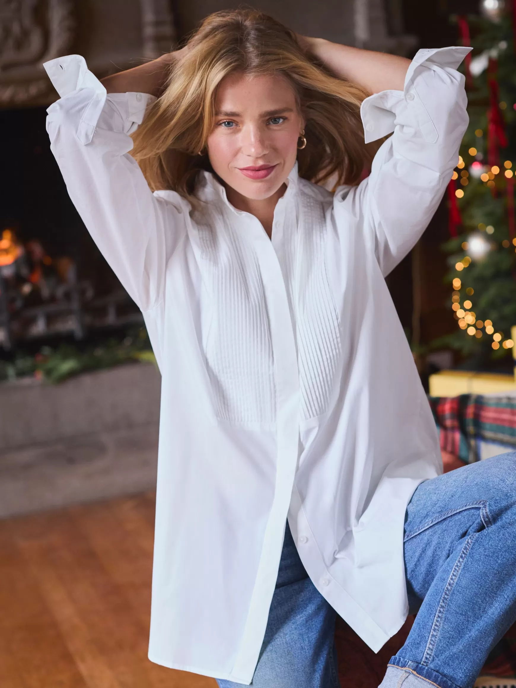 Adeline Pleated Tuxedo-Style Shirt^Joules Shop