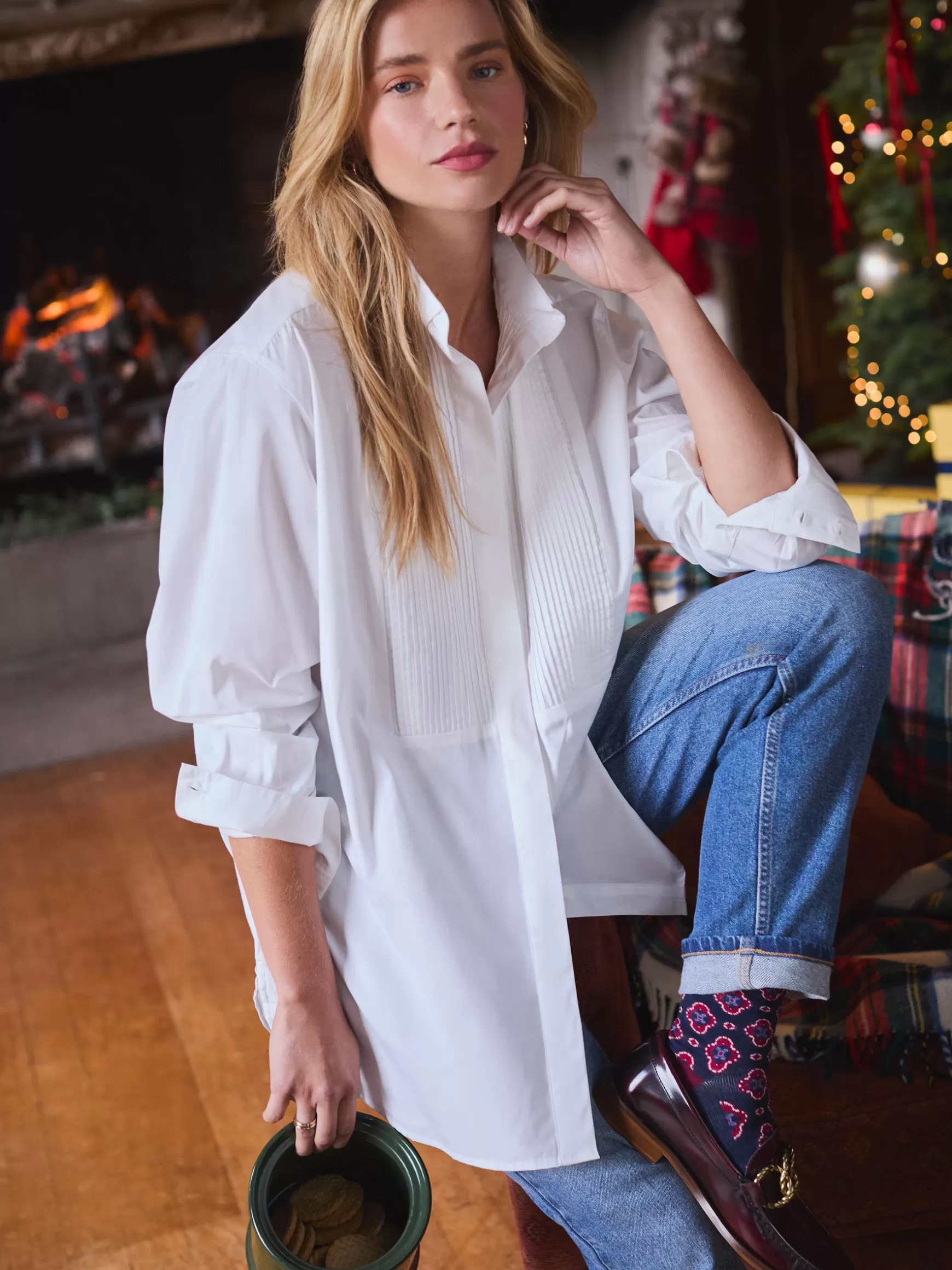 Adeline Pleated Tuxedo-Style Shirt^Joules Shop