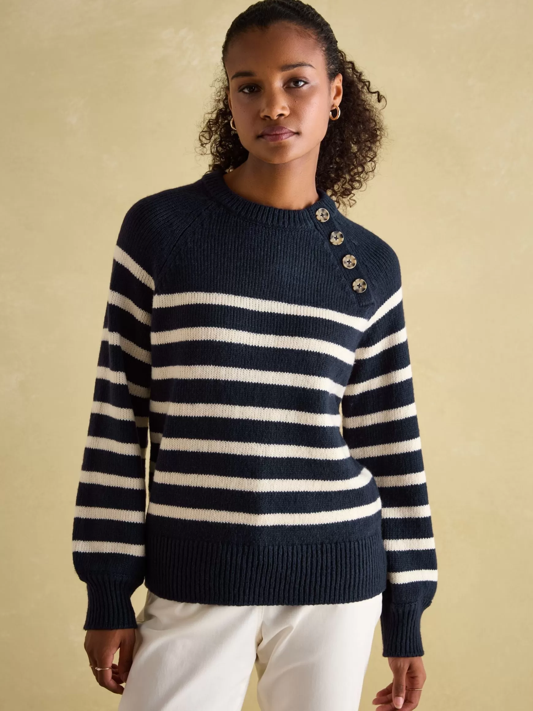 Agnes Striped Button Neck Jumper^Joules Fashion