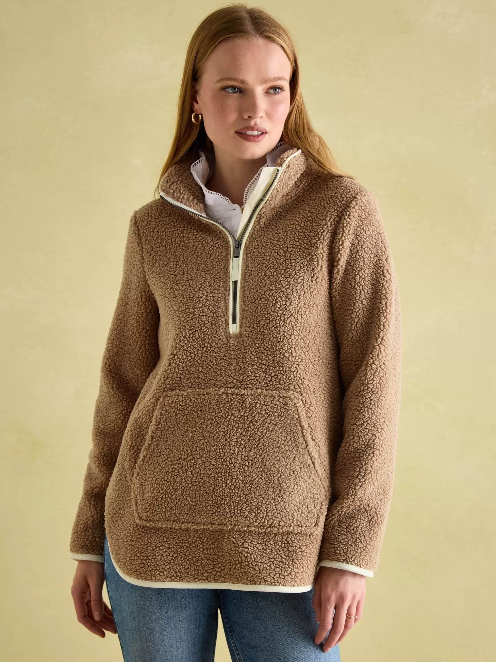 Aldeburgh Tan Brown Quarter Zip Fleece^Joules Online