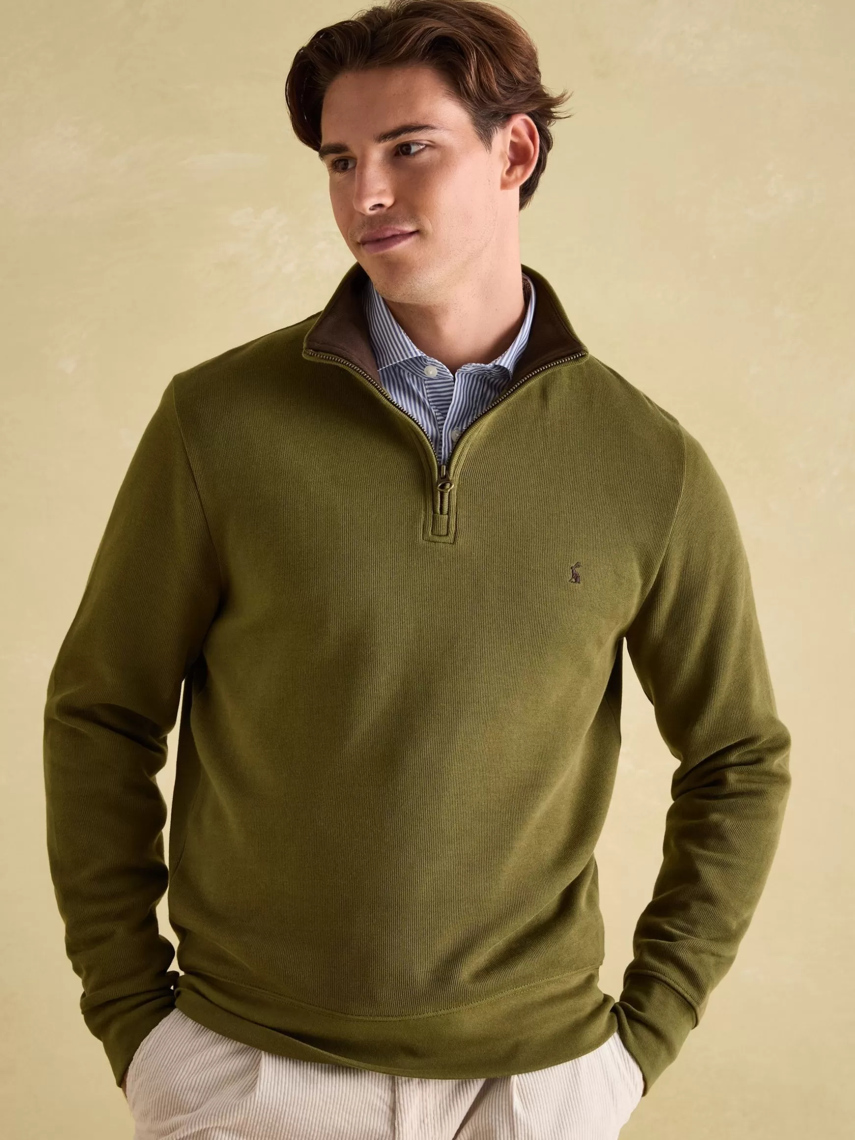 Alistair Khaki Green Quarter Zip Cotton Sweatshirt^Joules Shop