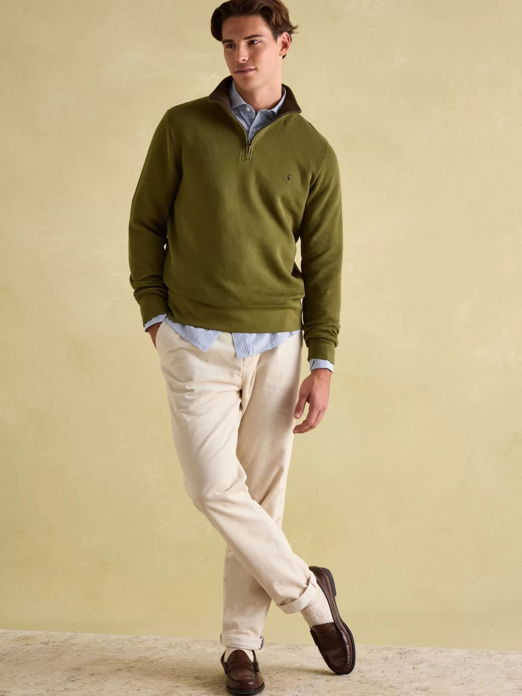Alistair Khaki Green Quarter Zip Cotton Sweatshirt^Joules Shop