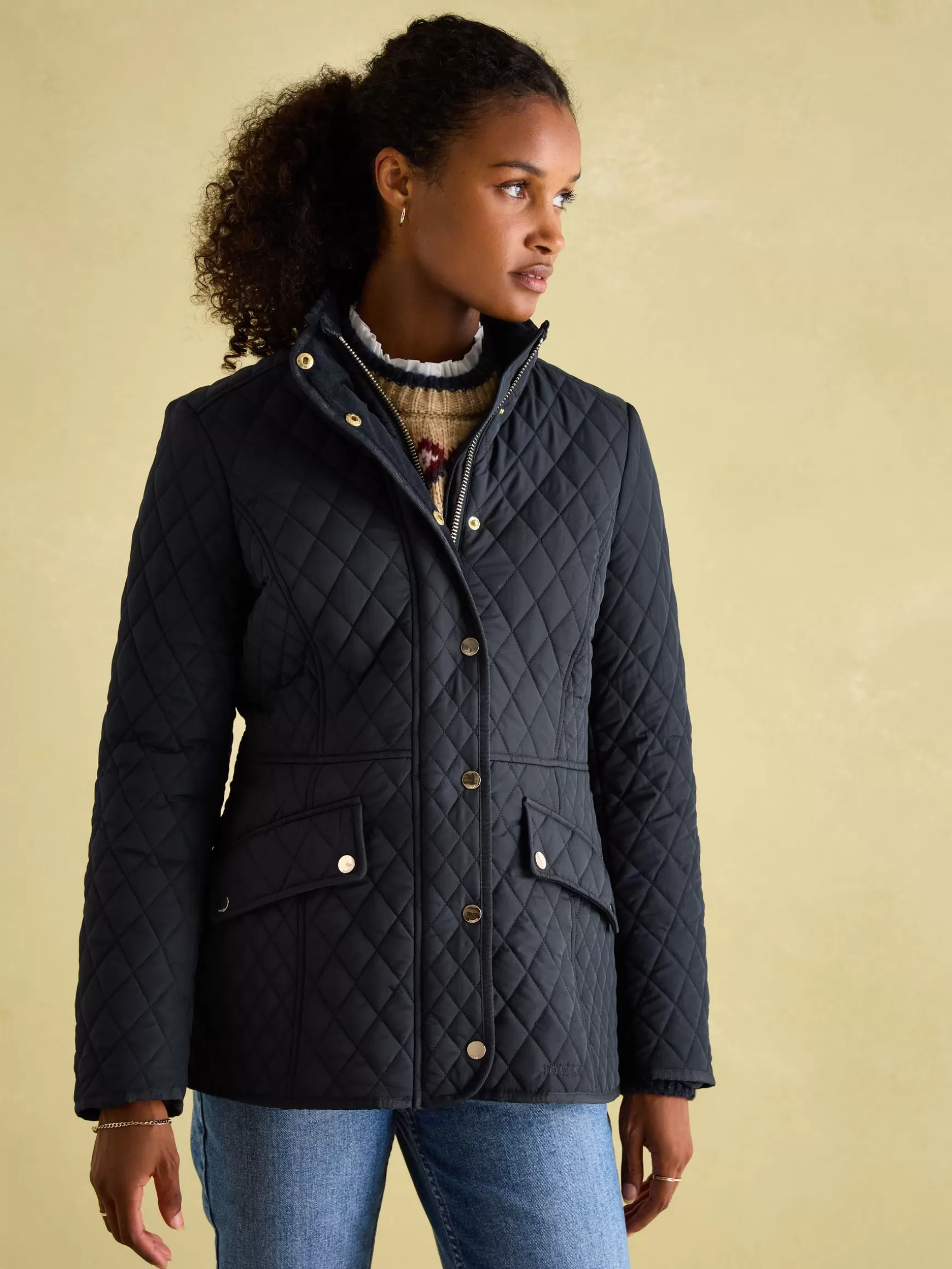 Allendale Navy Blue Showerproof Diamond Quilted Coat^Joules Cheap