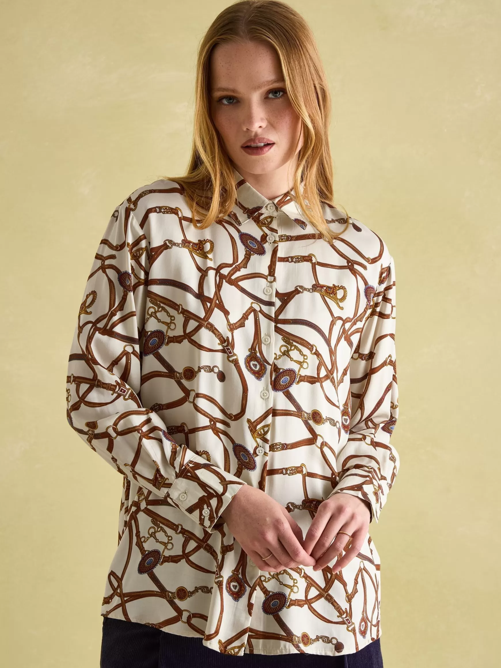 Amilla Cream Multi Satin Shirt^Joules Shop