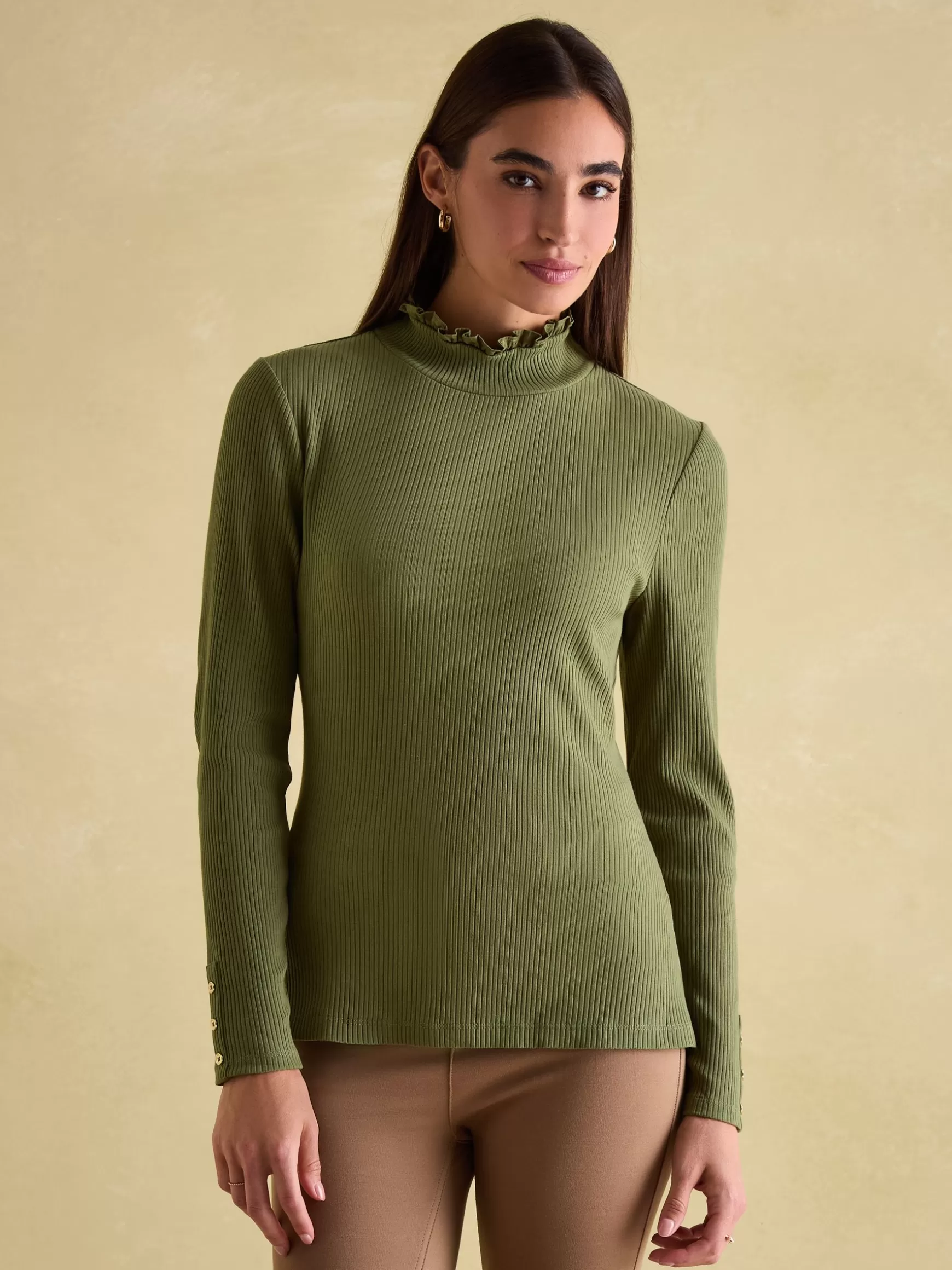 Amy Ribbed Long Sleeve High Neck Jersey Top^Joules Clearance