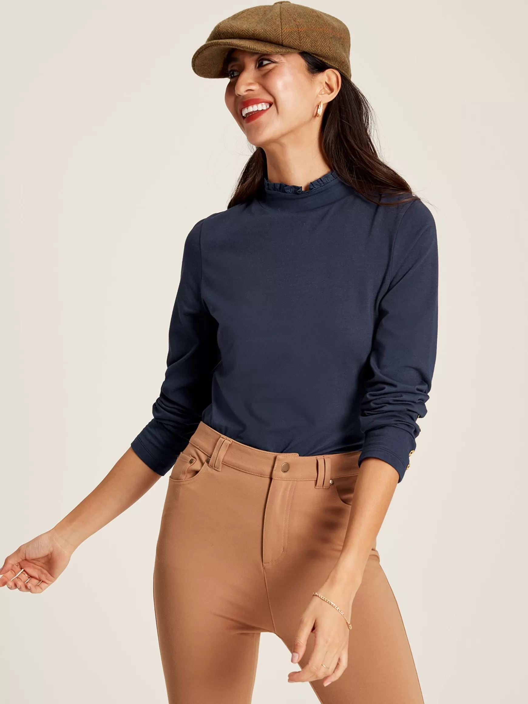 Amy Navy Blue Long Sleeve High Neck Jersey Top^Joules Shop