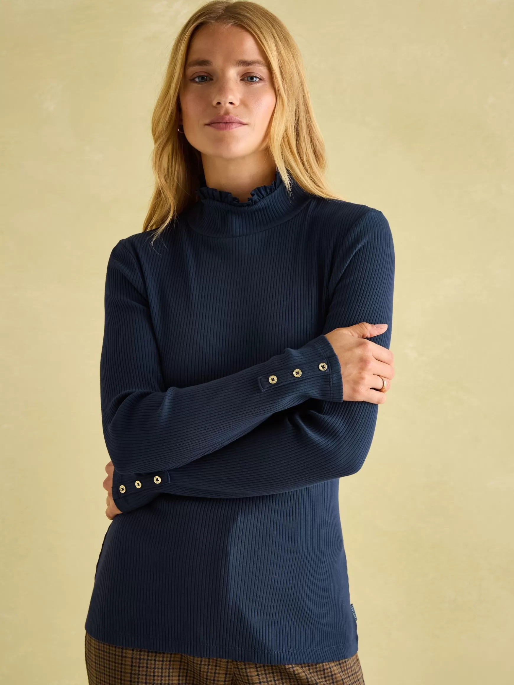 Amy Ribbed Long Sleeve High Neck Jersey Top^Joules Clearance
