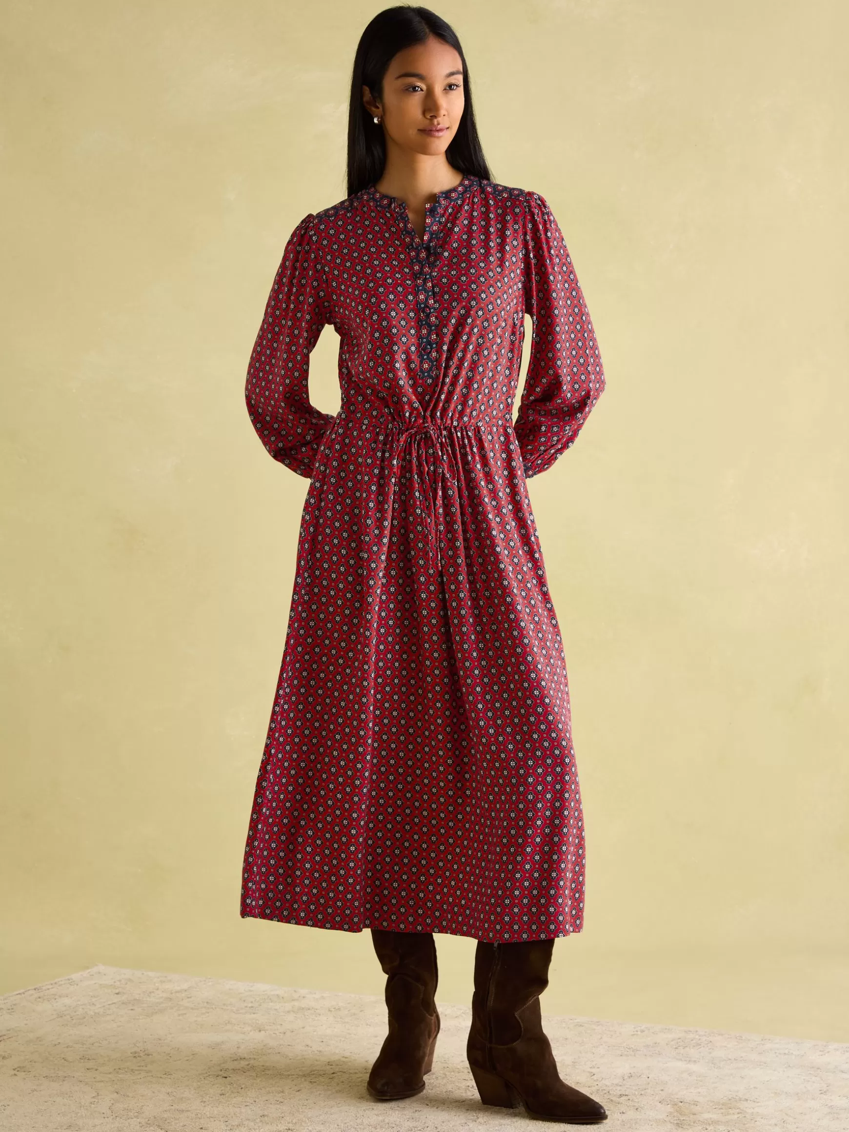 Aster Red and Navy Tie Waist Midi Dress^Joules Outlet