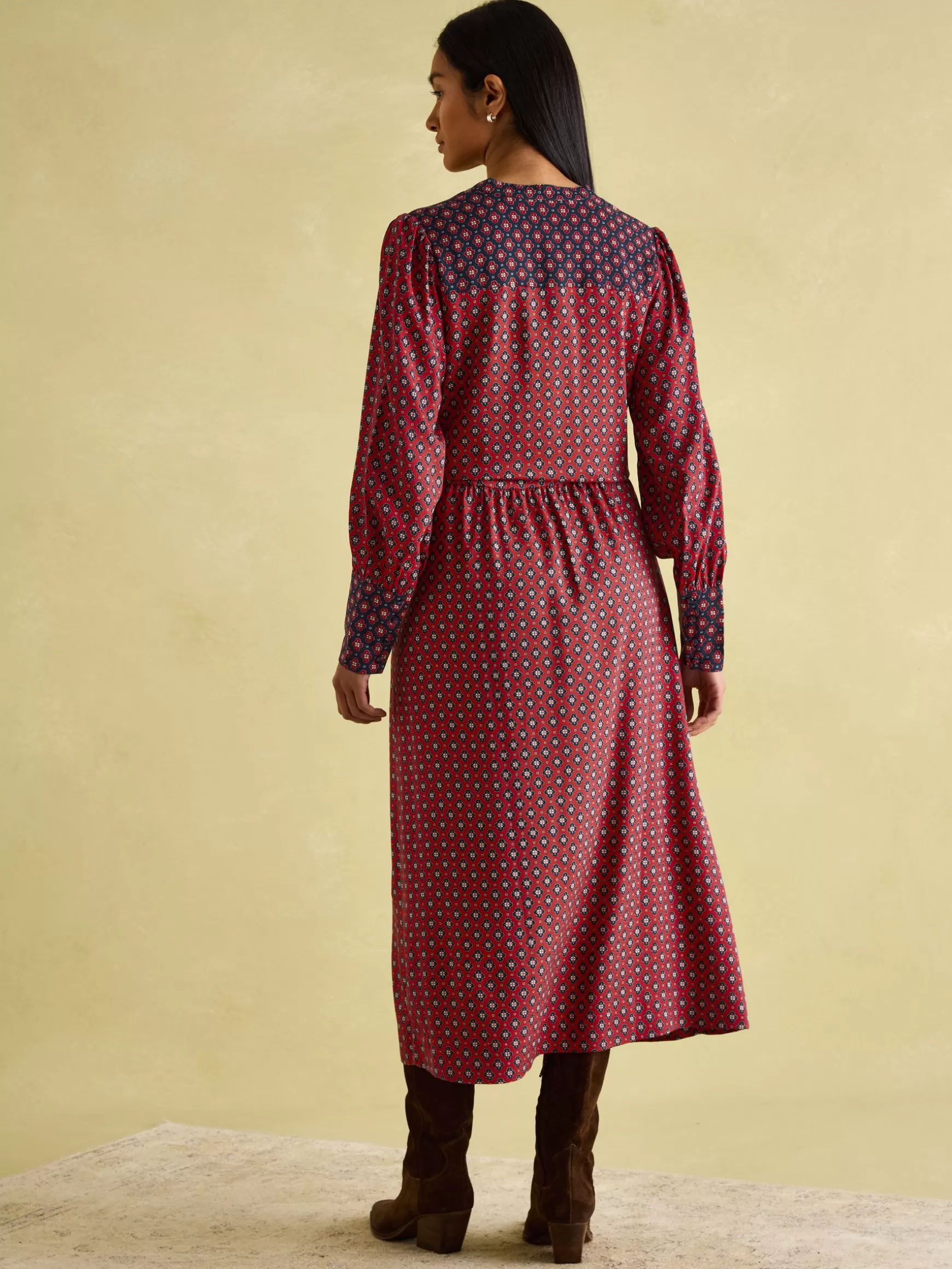 Aster Red and Navy Tie Waist Midi Dress^Joules Outlet