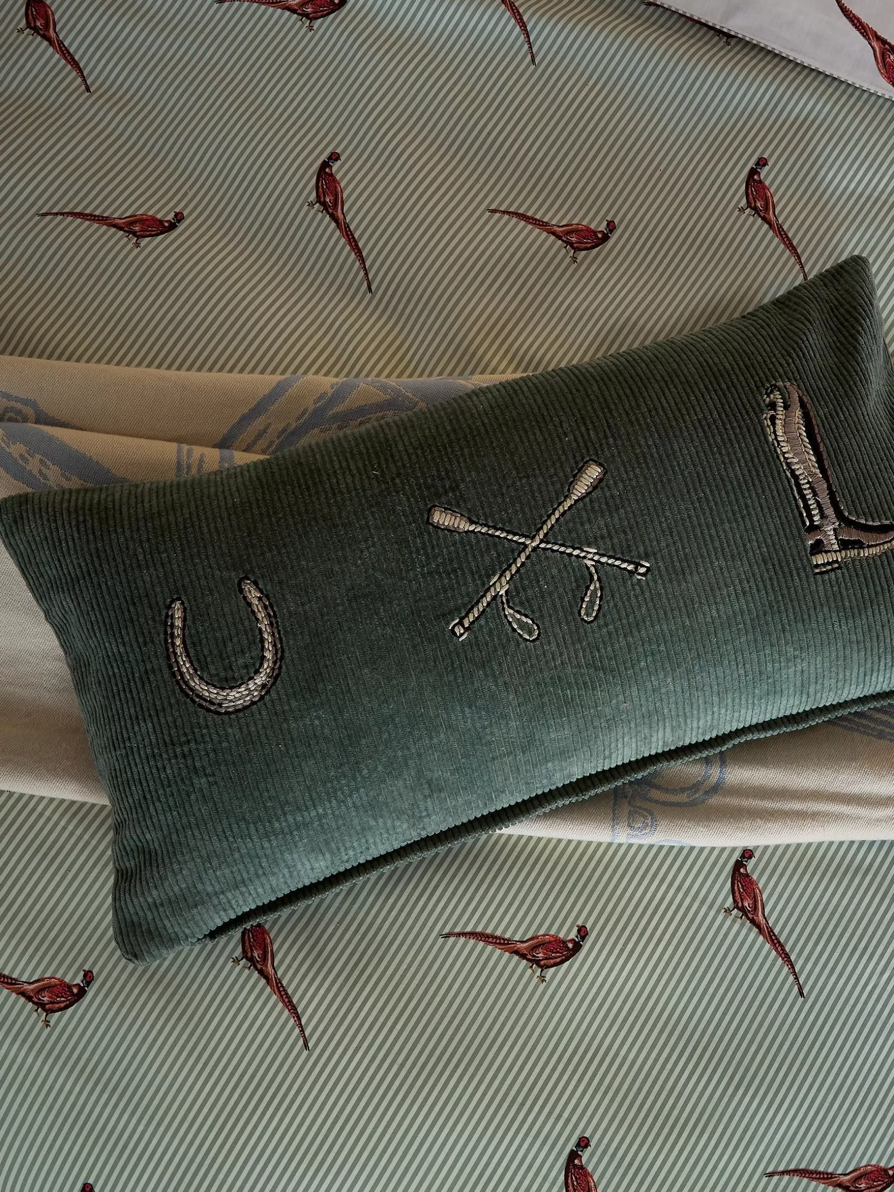 Back to the Country 100% Cotton Equestrian Corduroy Cushion^Joules New