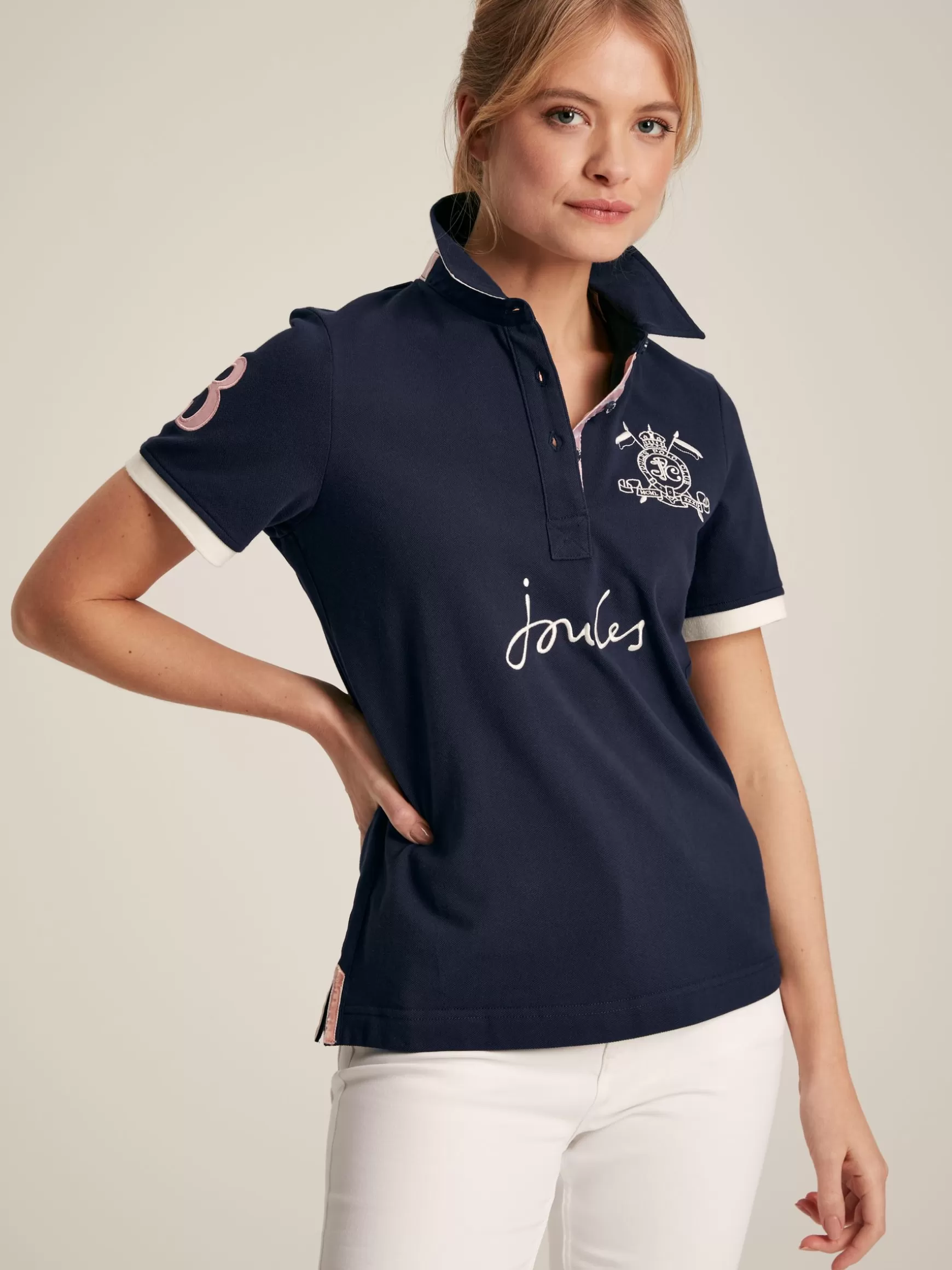 Beaufort Navy Blue Short Sleeve Cotton Polo Shirt^Joules Sale