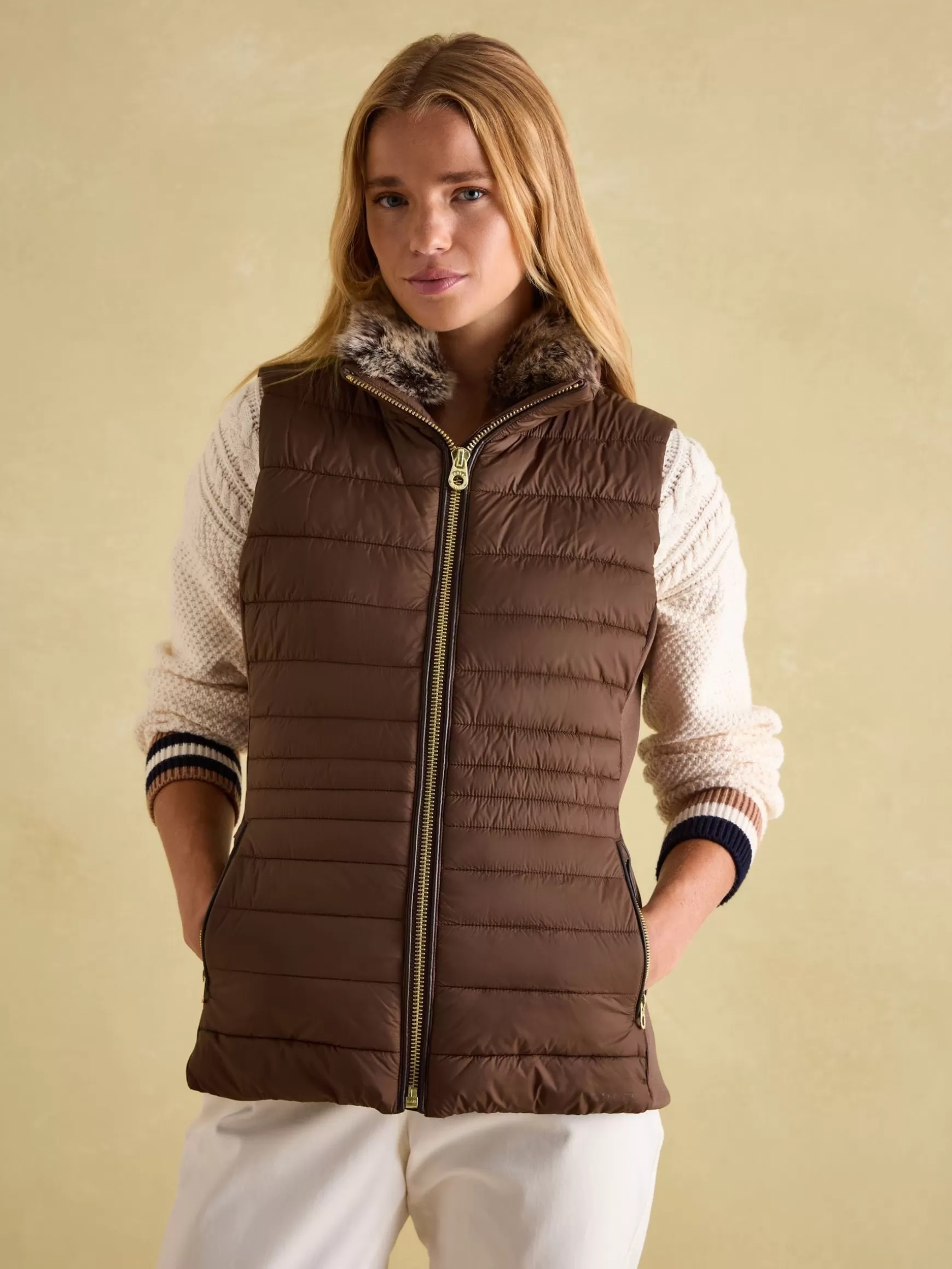 Beckley Padded Showerproof Gilet With Detachable Faux Fur Collar^Joules Cheap