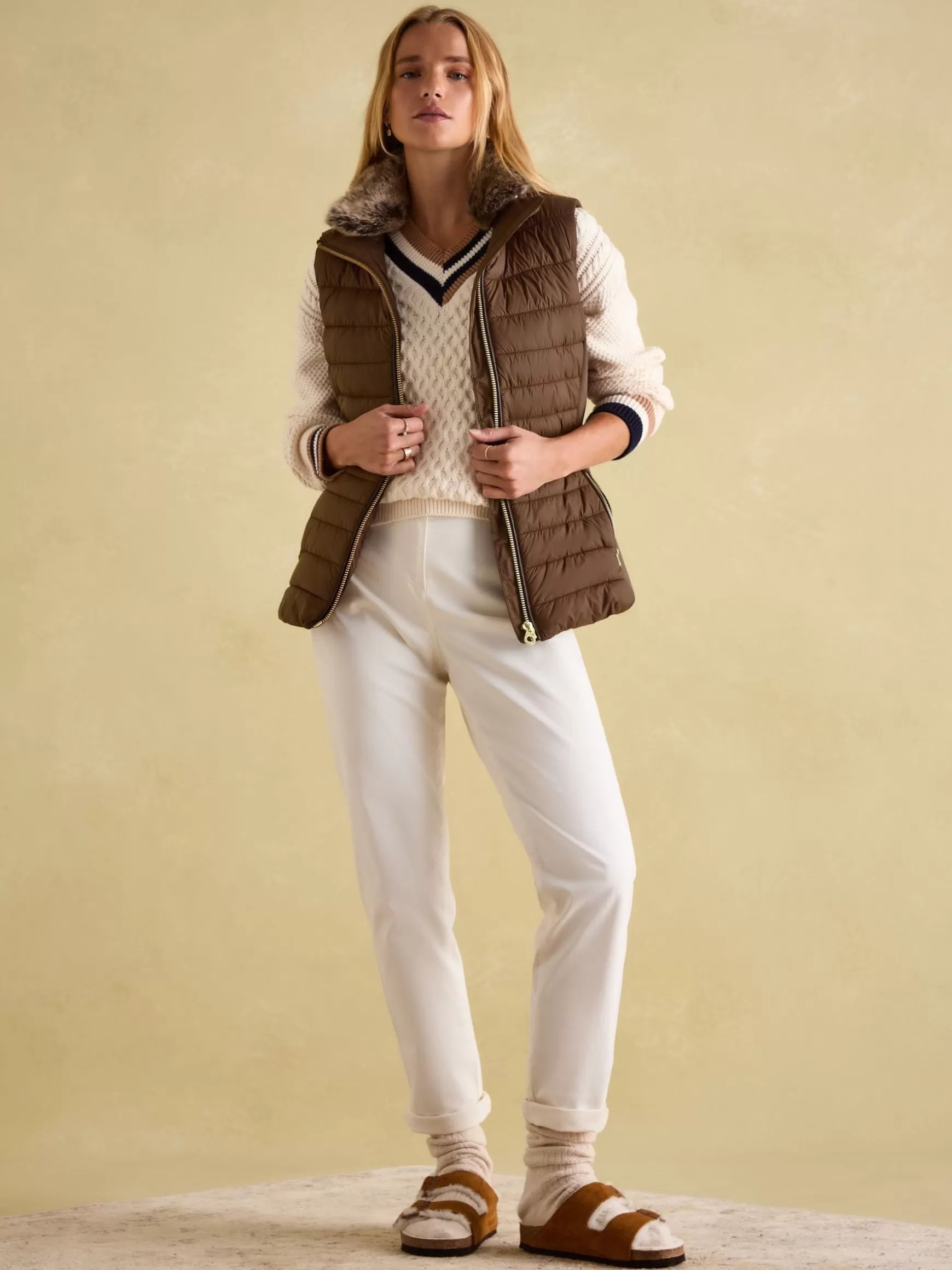 Beckley Padded Showerproof Gilet With Detachable Faux Fur Collar^Joules Cheap