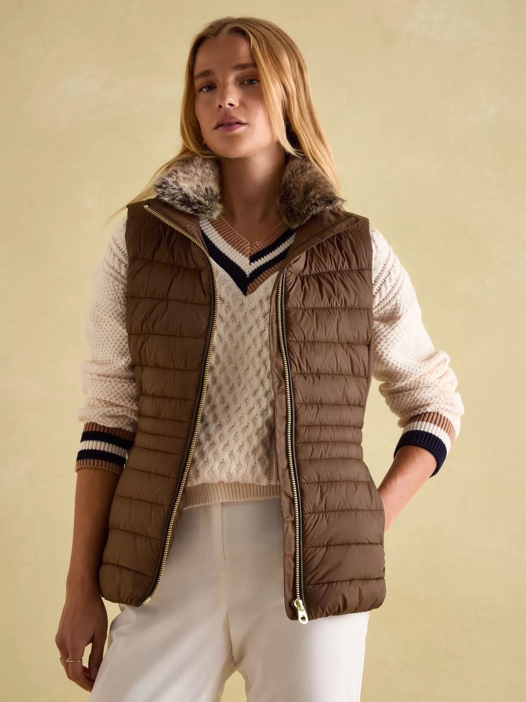 Beckley Padded Showerproof Gilet With Detachable Faux Fur Collar^Joules Cheap
