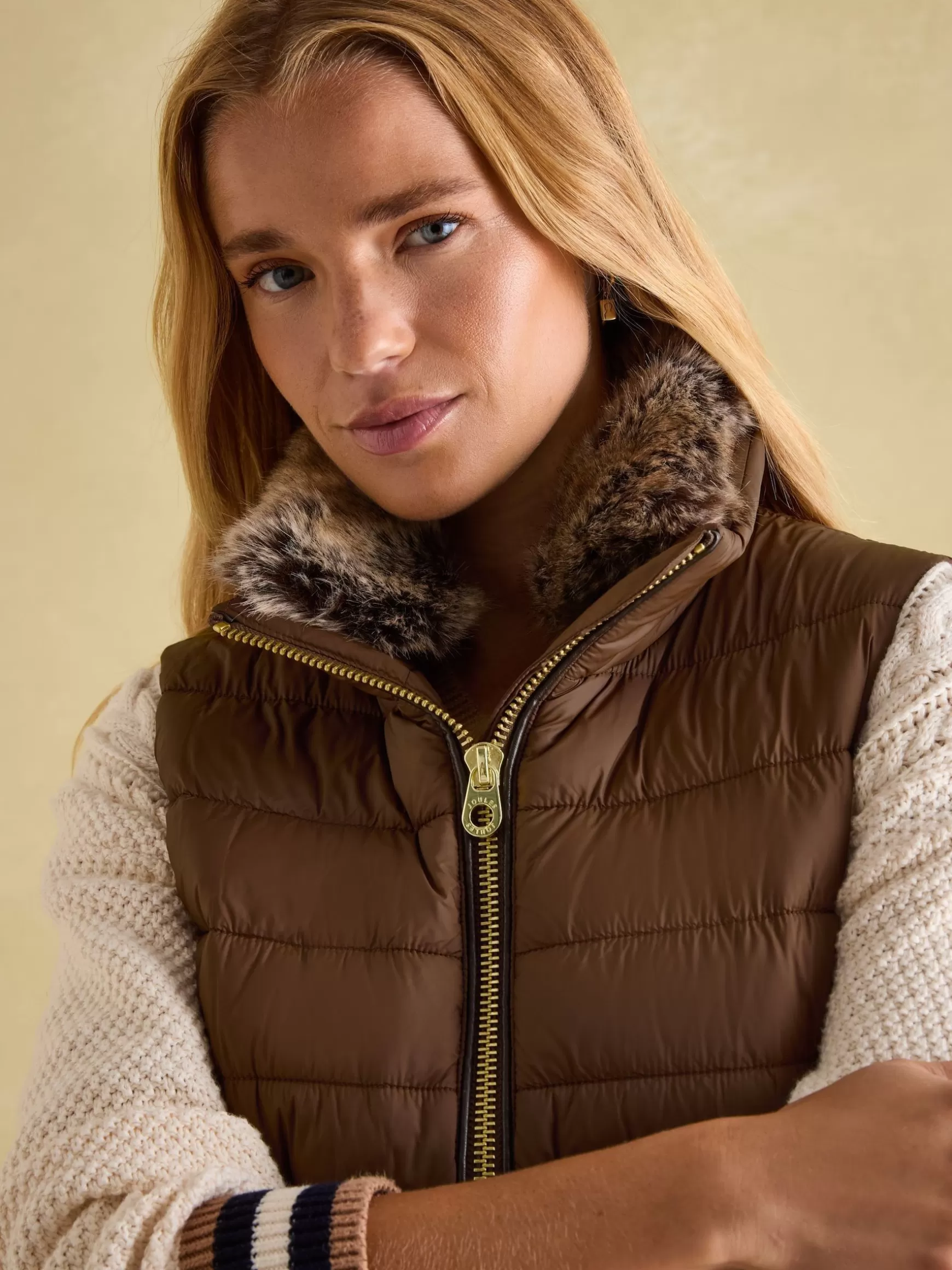 Beckley Padded Showerproof Gilet With Detachable Faux Fur Collar^Joules Cheap