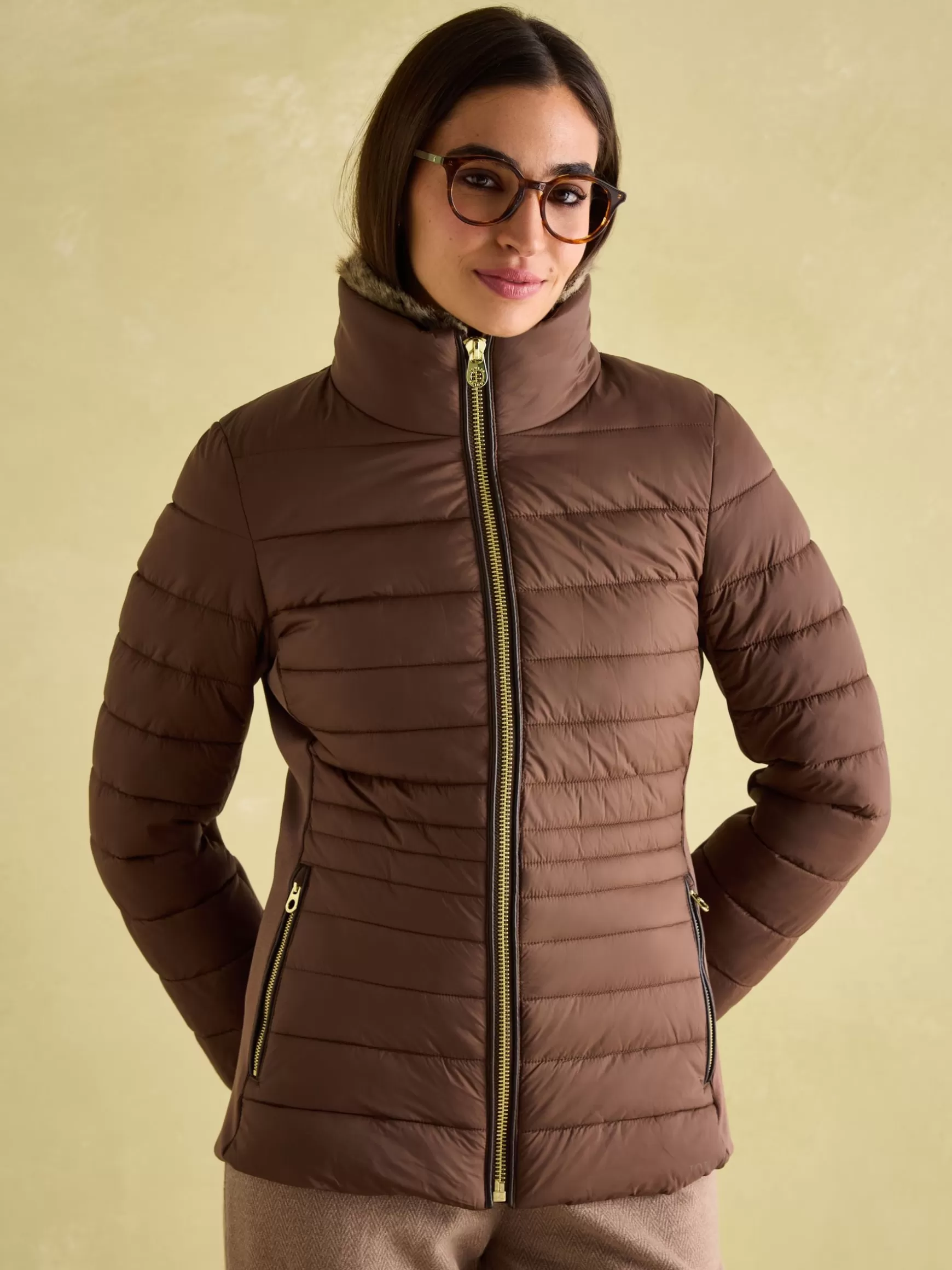 Beckley Padded Showerproof Jacket with Faux Fur Trim^Joules New