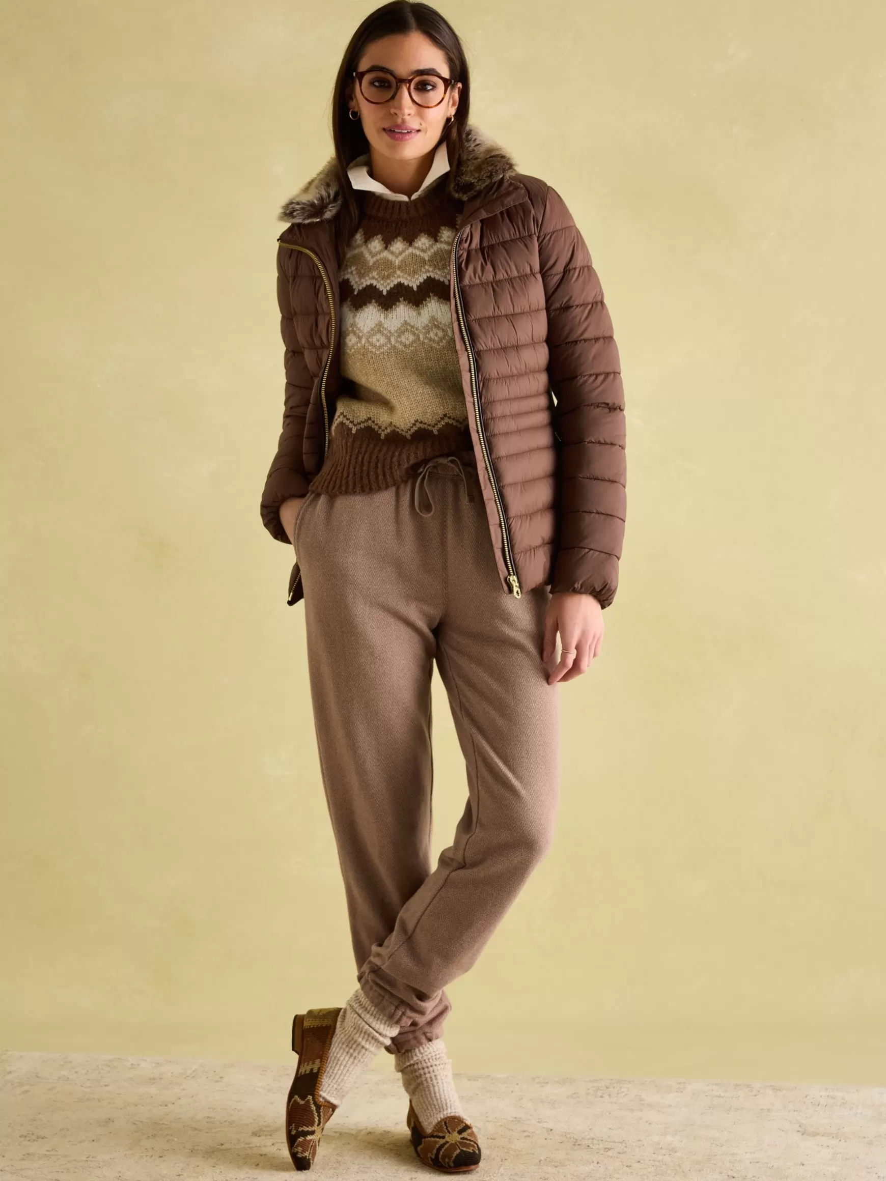 Beckley Padded Showerproof Jacket with Faux Fur Trim^Joules New