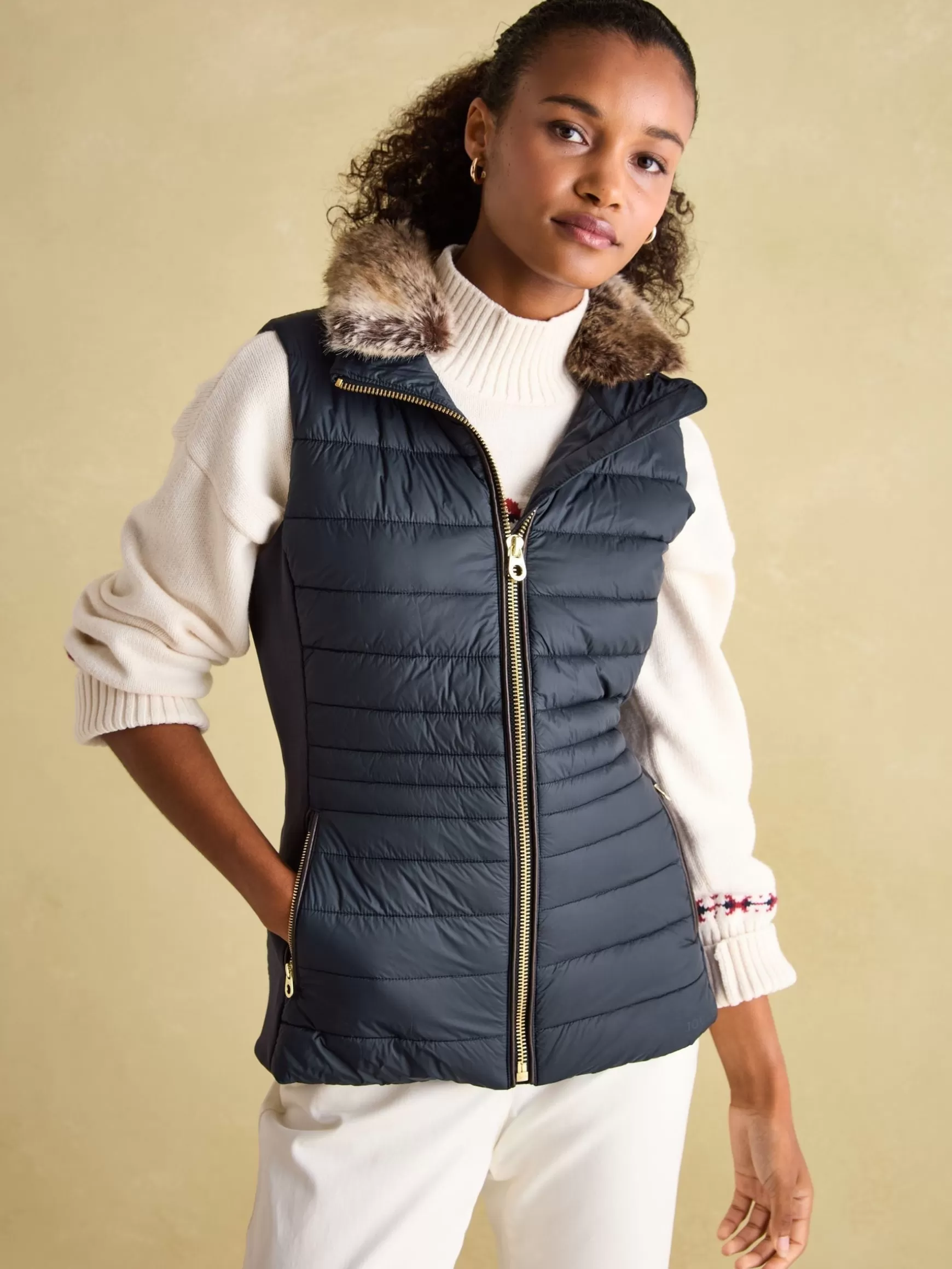 Beckley Padded Showerproof Gilet With Detachable Faux Fur Collar^Joules Best