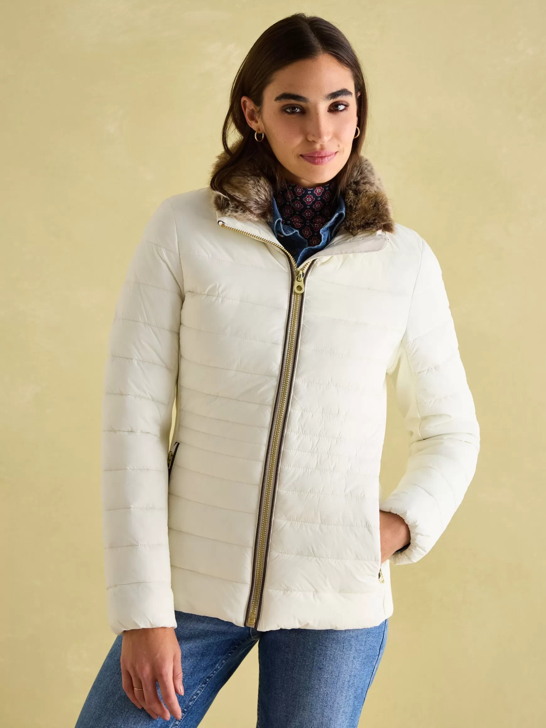 Beckley Padded Showerproof Jacket with Faux Fur Trim^Joules Cheap
