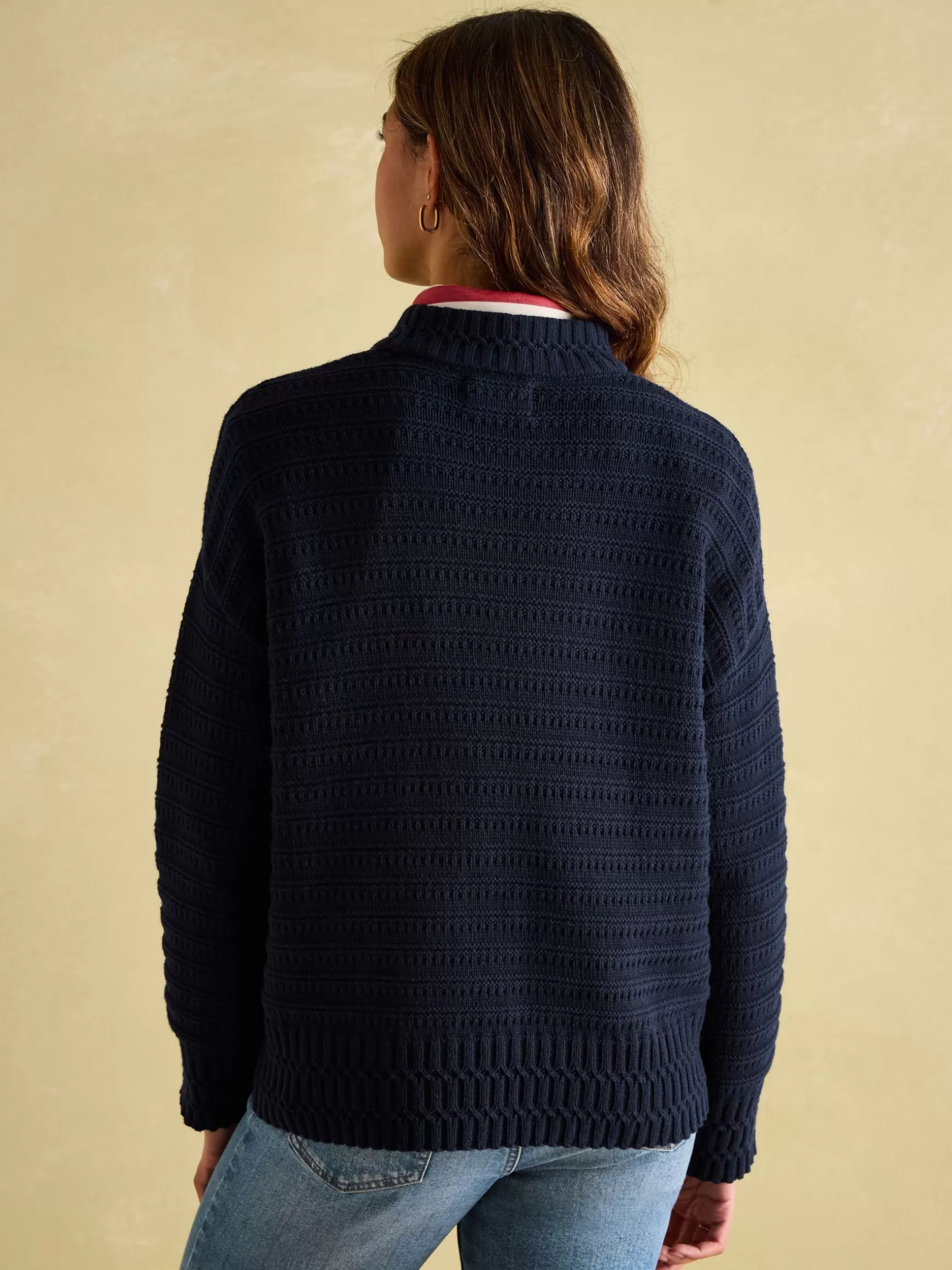 Bernie Navy Blue Crew Neck Textured Jumper Contains Merino Wool^Joules Store