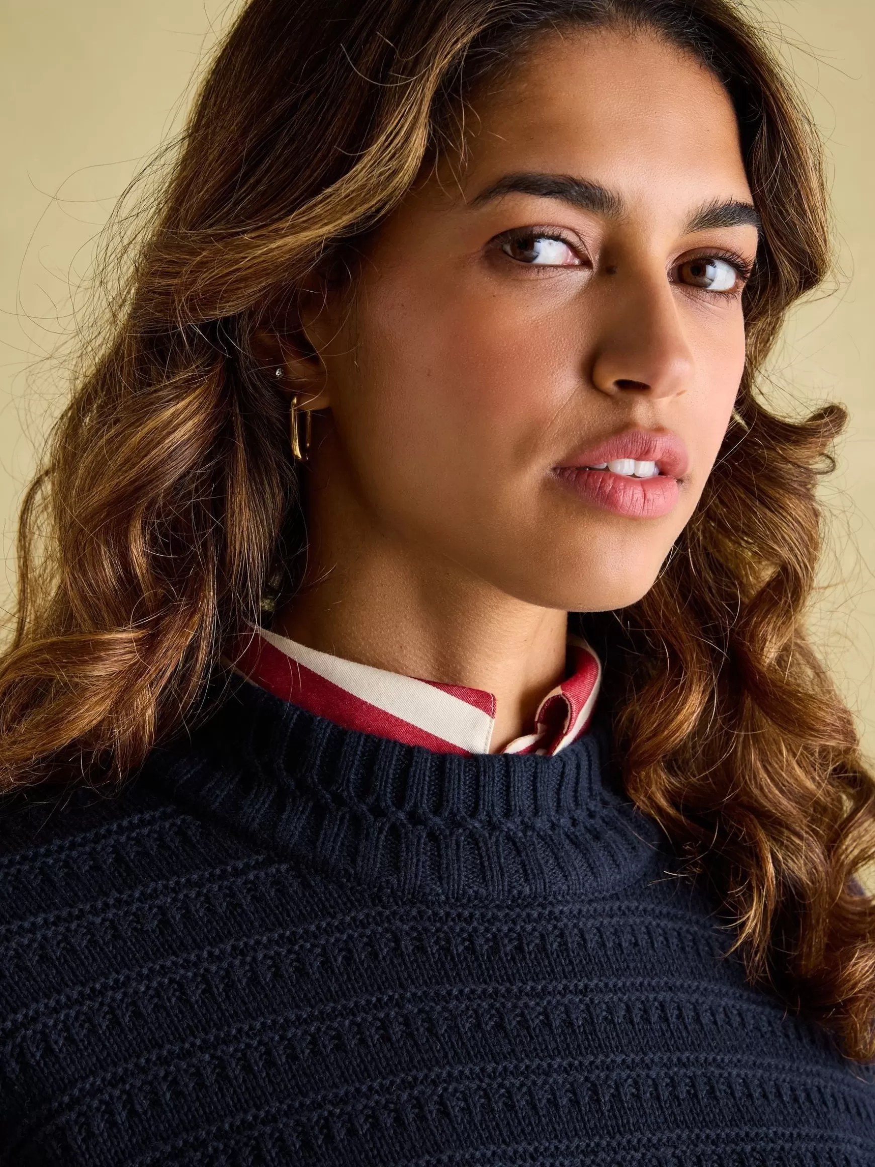 Bernie Navy Blue Crew Neck Textured Jumper Contains Merino Wool^Joules Store