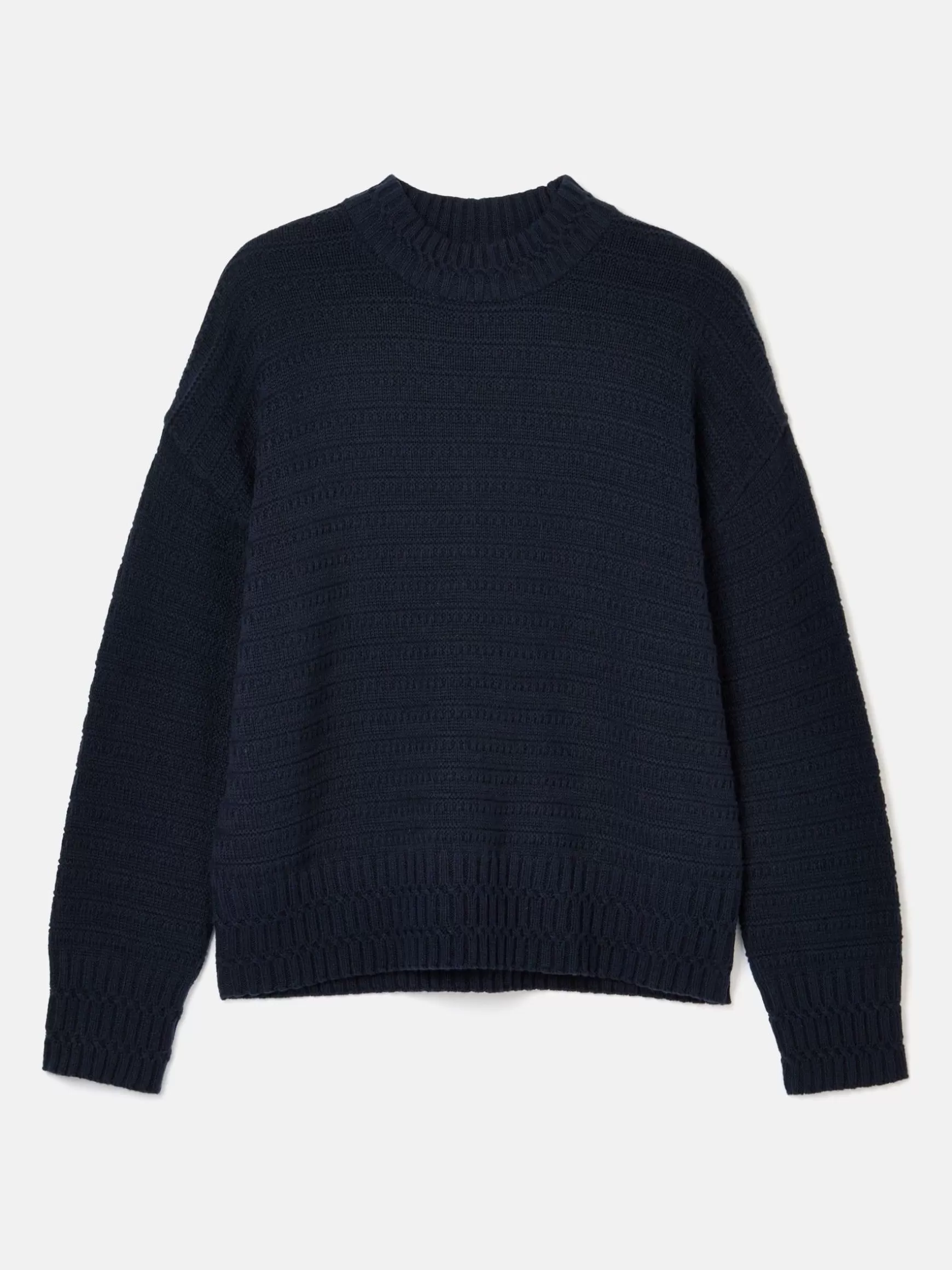 Bernie Navy Blue Crew Neck Textured Jumper Contains Merino Wool^Joules Store