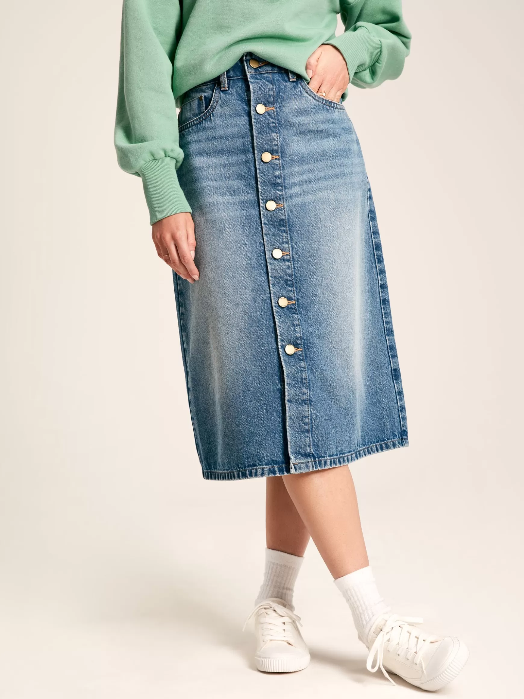 Button Front Denim Midi Skirt^Joules Cheap