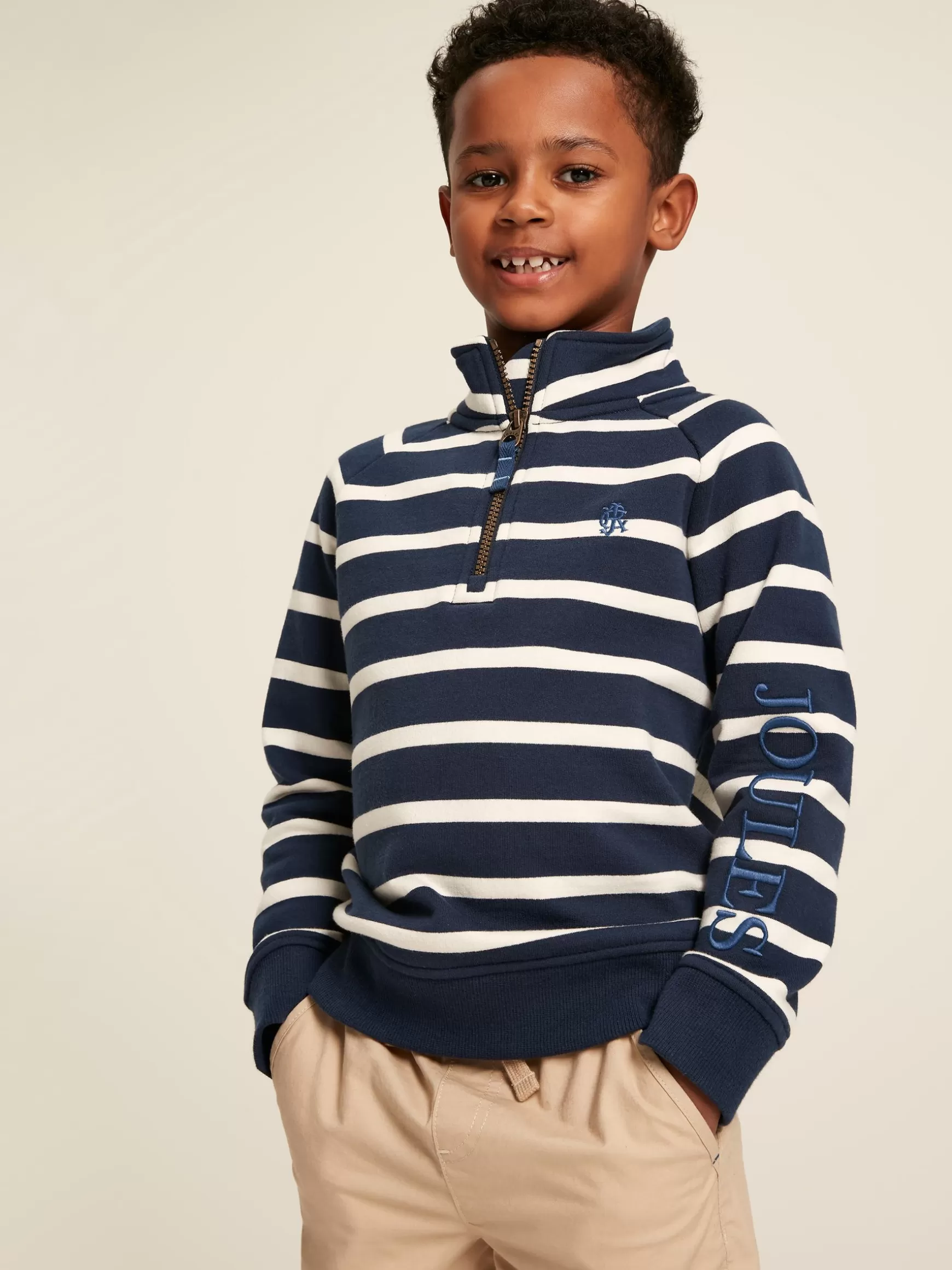 Boys' Finn Navy & White Striped Quarter Zip Sweatshirt^Joules New