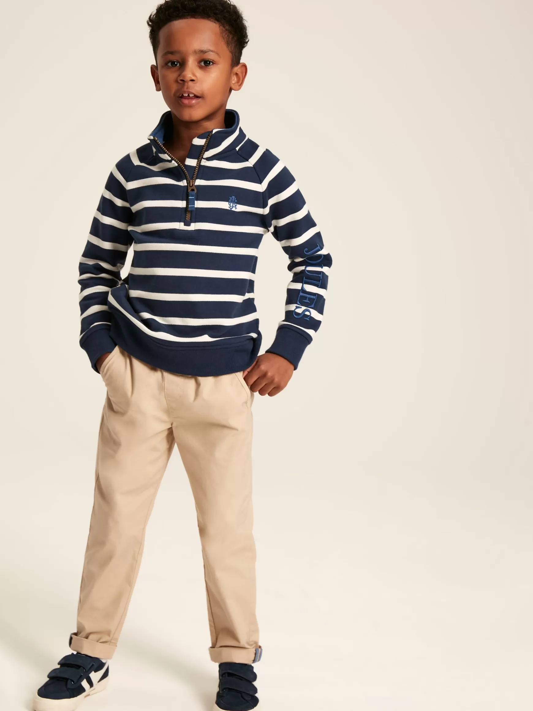 Boys' Finn Navy & White Striped Quarter Zip Sweatshirt^Joules New