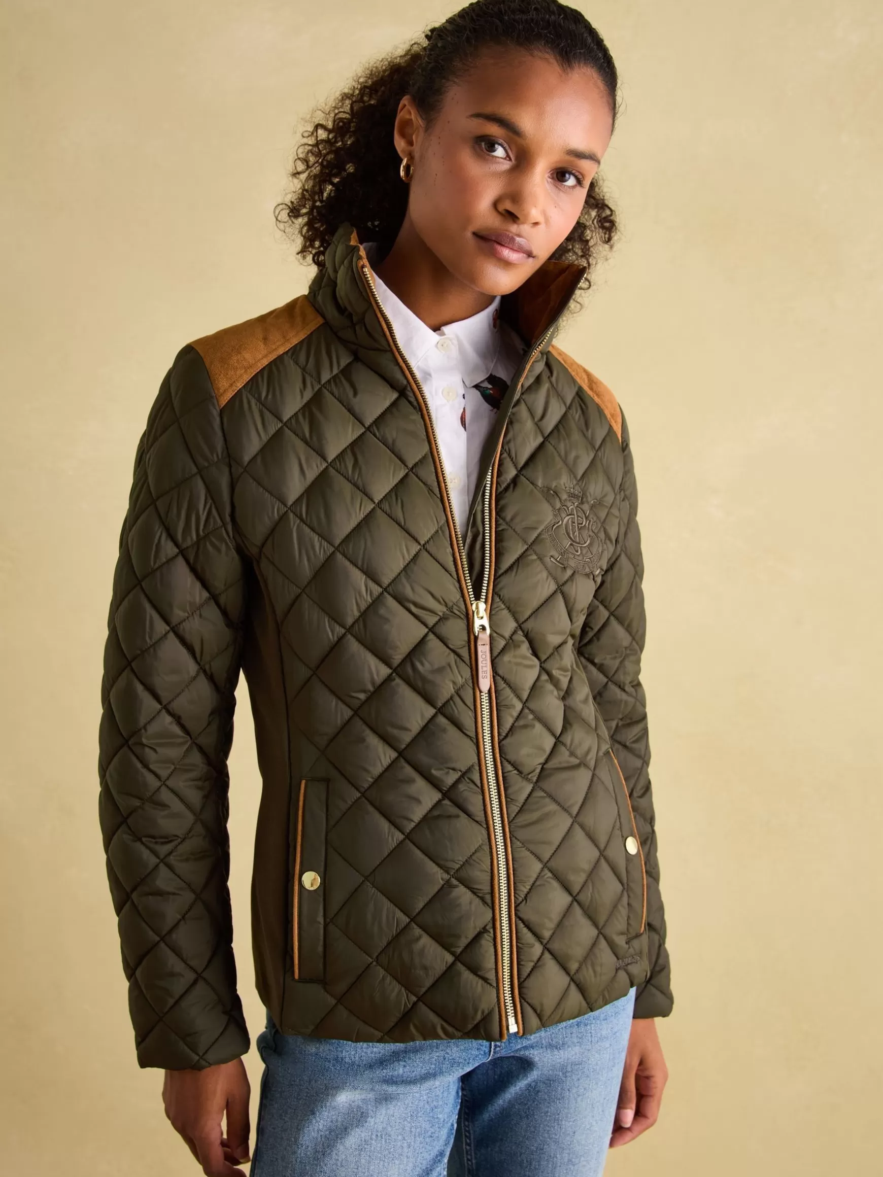 Braemar Luxe Khaki Green Showerproof Diamond Quilted Coat^Joules Shop