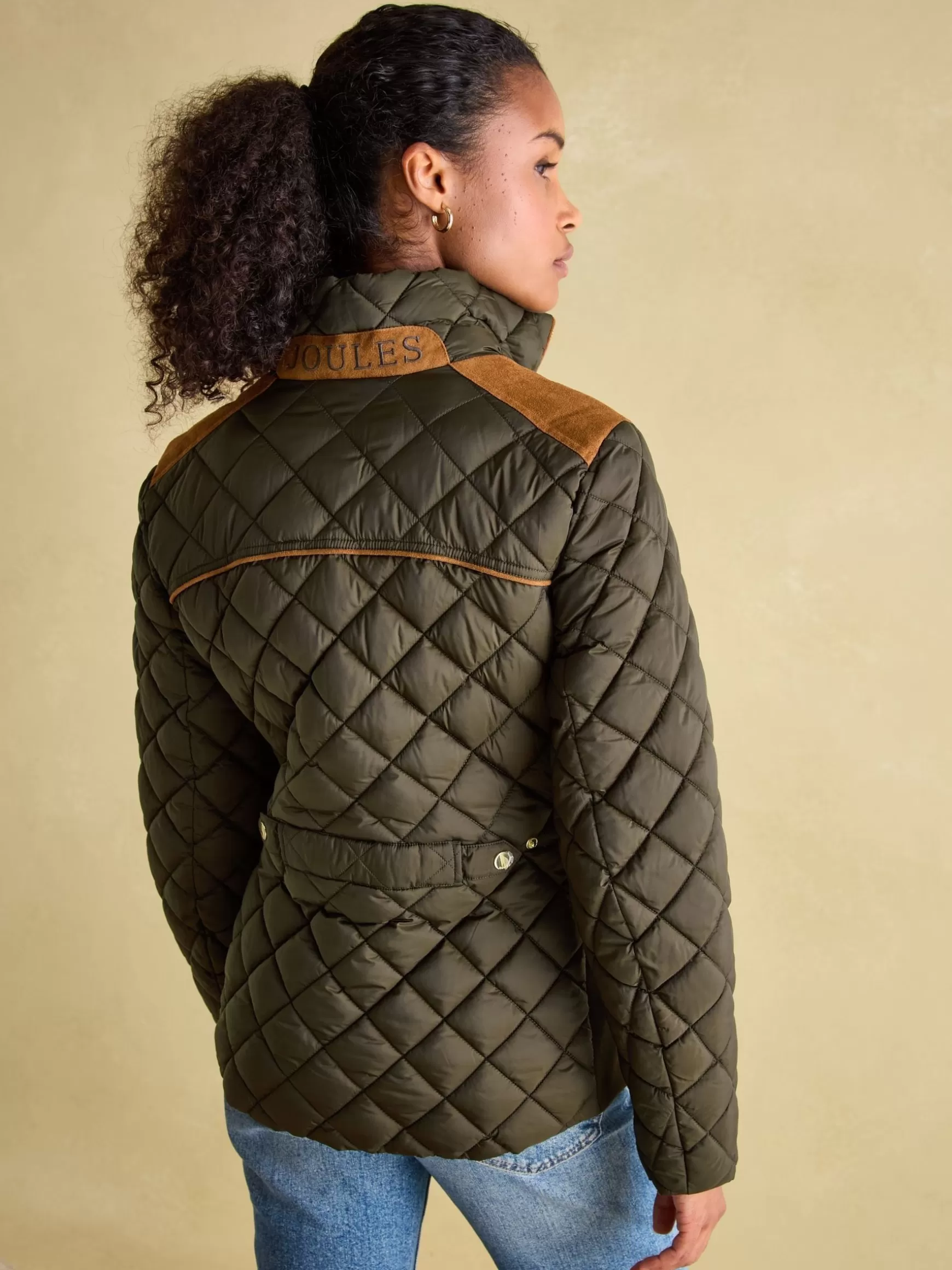 Braemar Luxe Khaki Green Showerproof Diamond Quilted Coat^Joules Shop