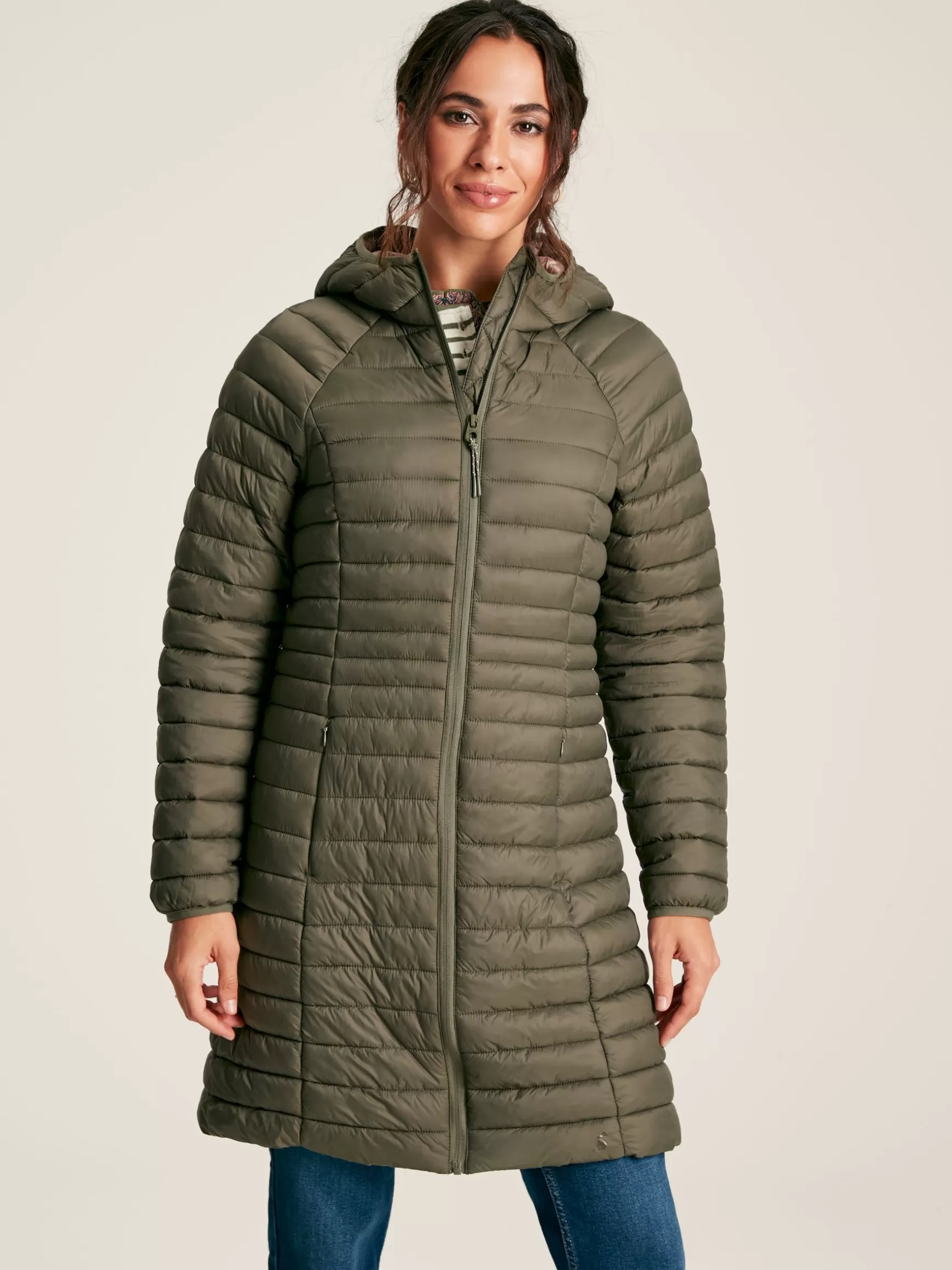 Bramley Khaki Green Showerproof Long Packable Padded Coat^Joules Online