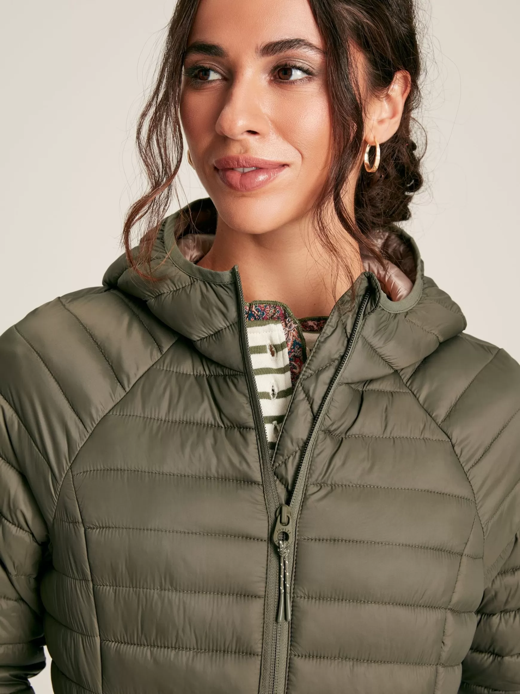 Bramley Khaki Green Showerproof Long Packable Padded Coat^Joules Online