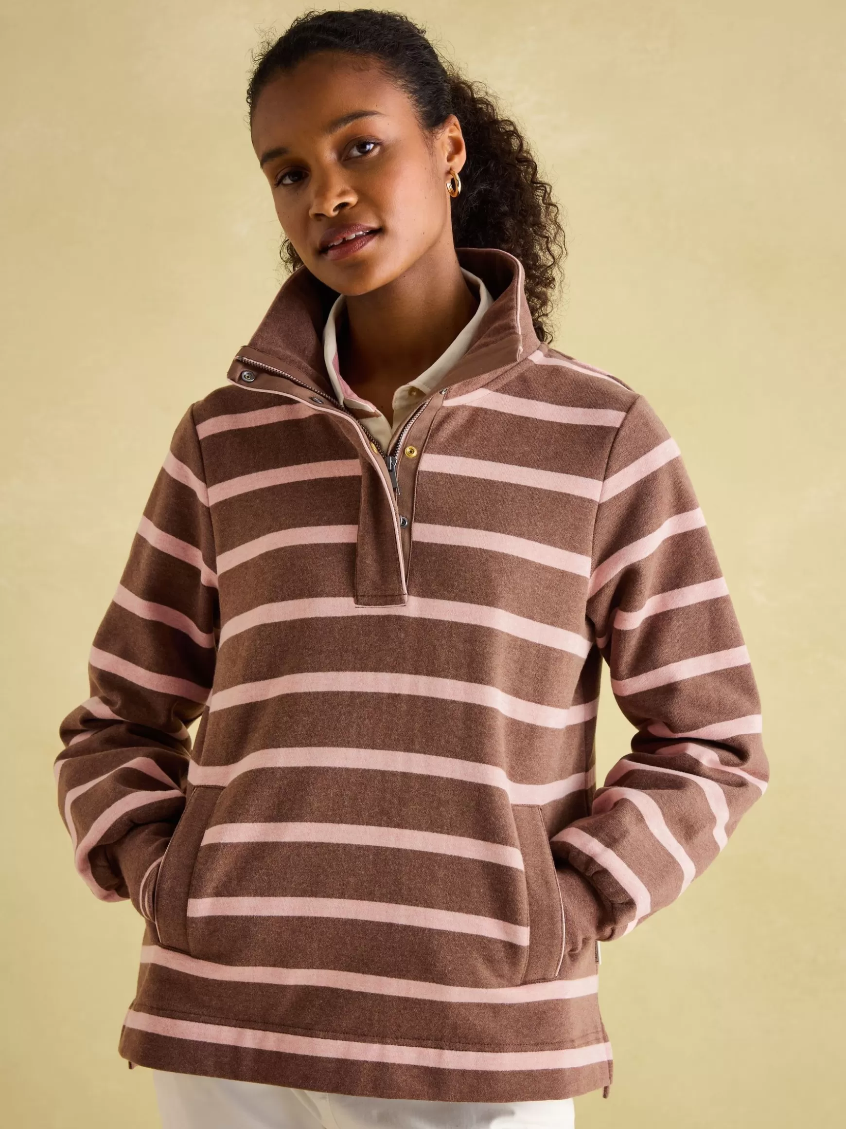 Burnham Chocolate Brown pink Funnel Neck Quarter Zip Sweatshirt^Joules Shop