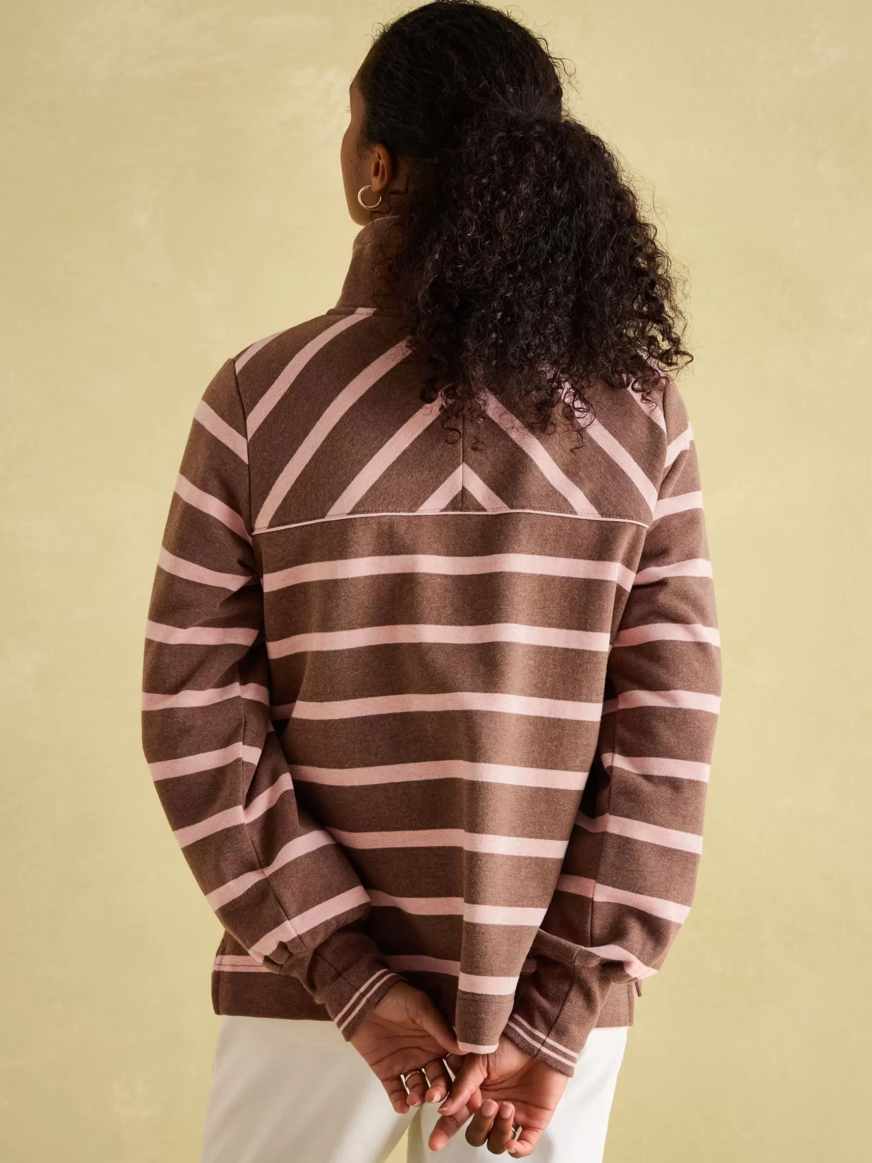 Burnham Chocolate Brown pink Funnel Neck Quarter Zip Sweatshirt^Joules Shop