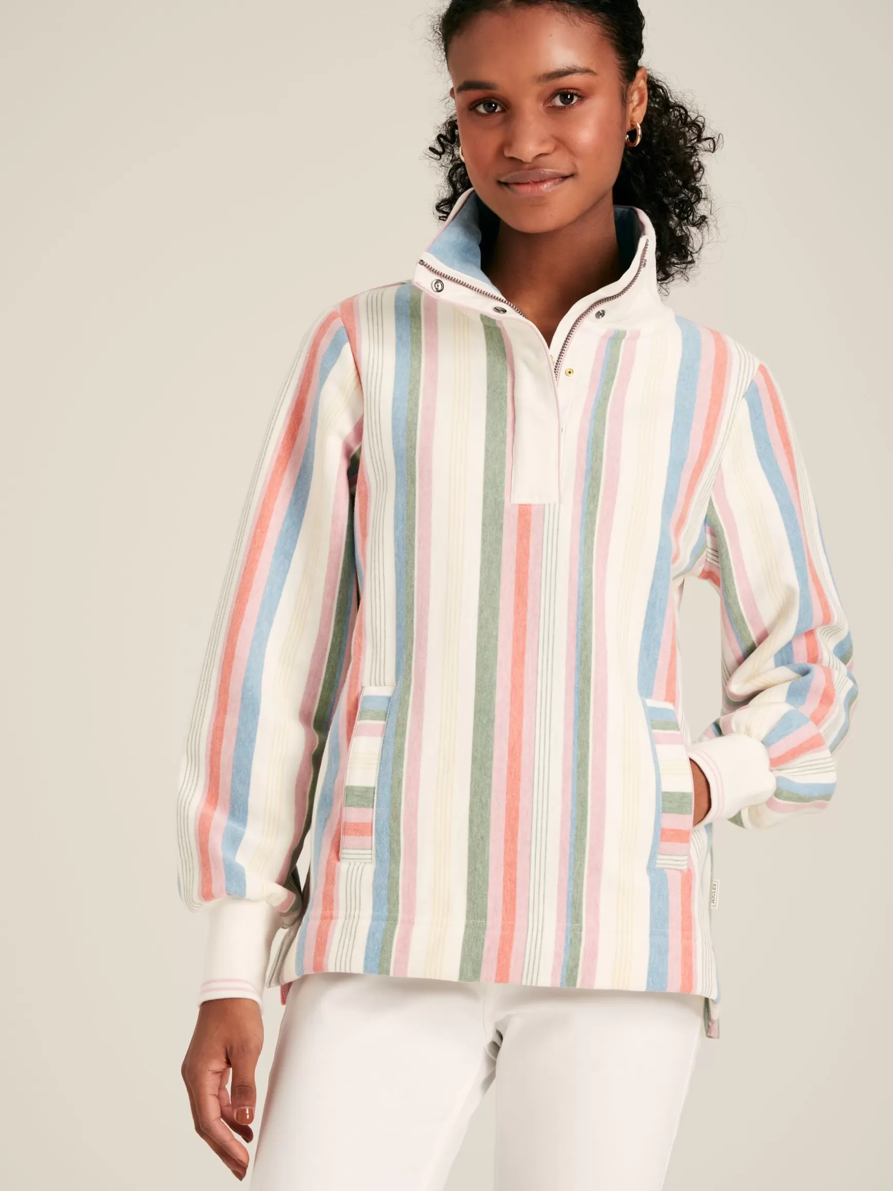 Burnham Multi Stripe Funnel Neck Quarter Zip Sweatshirt^Joules Clearance