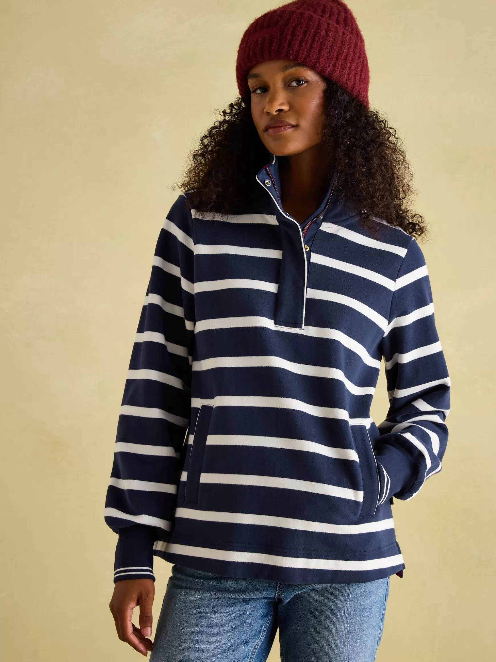 Burnham Navy Blue Funnel Neck Quarter Zip Sweatshirt^Joules Discount
