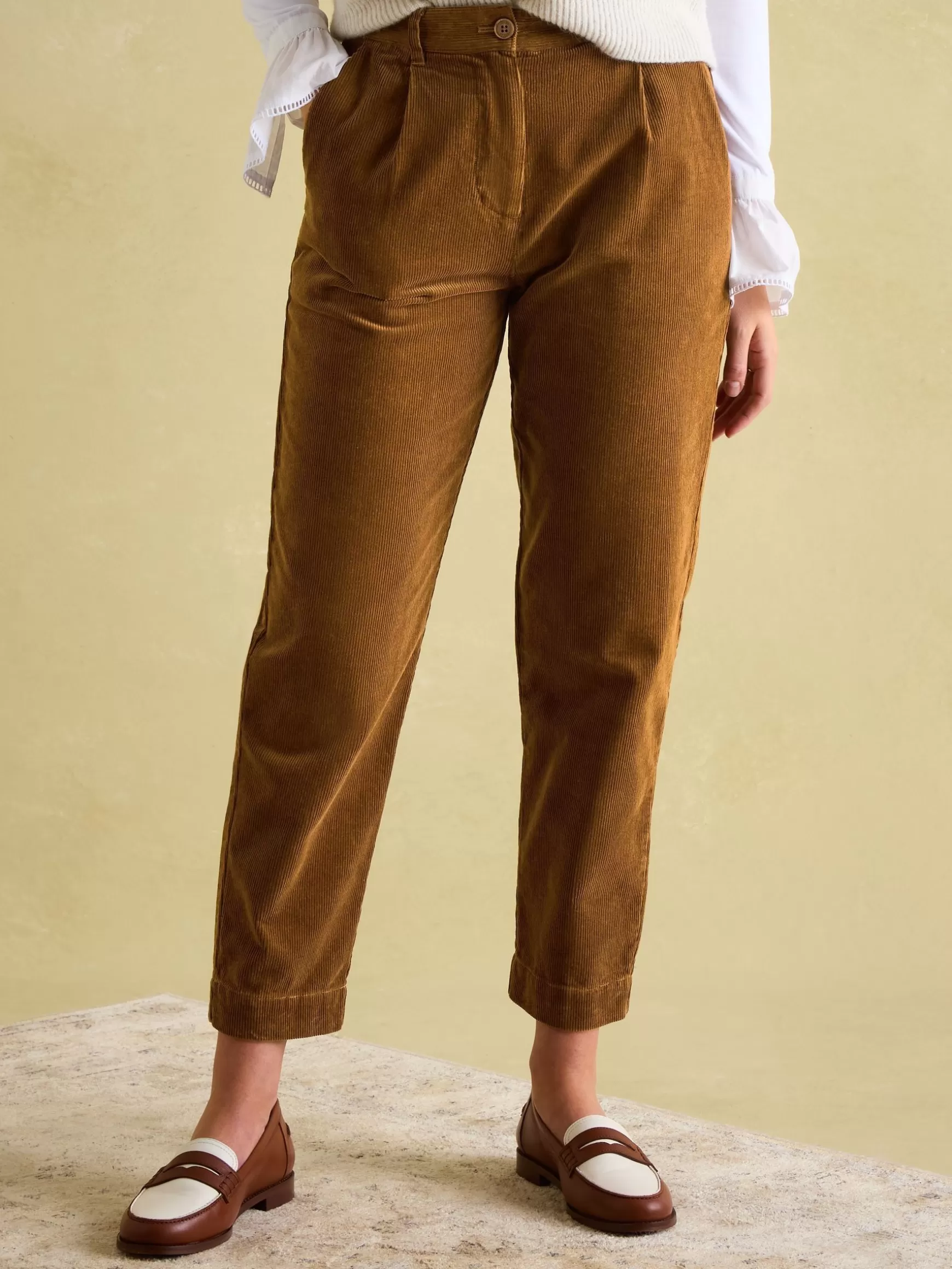 Calla Tan Brown Corduroy Tapered Trousers^Joules New
