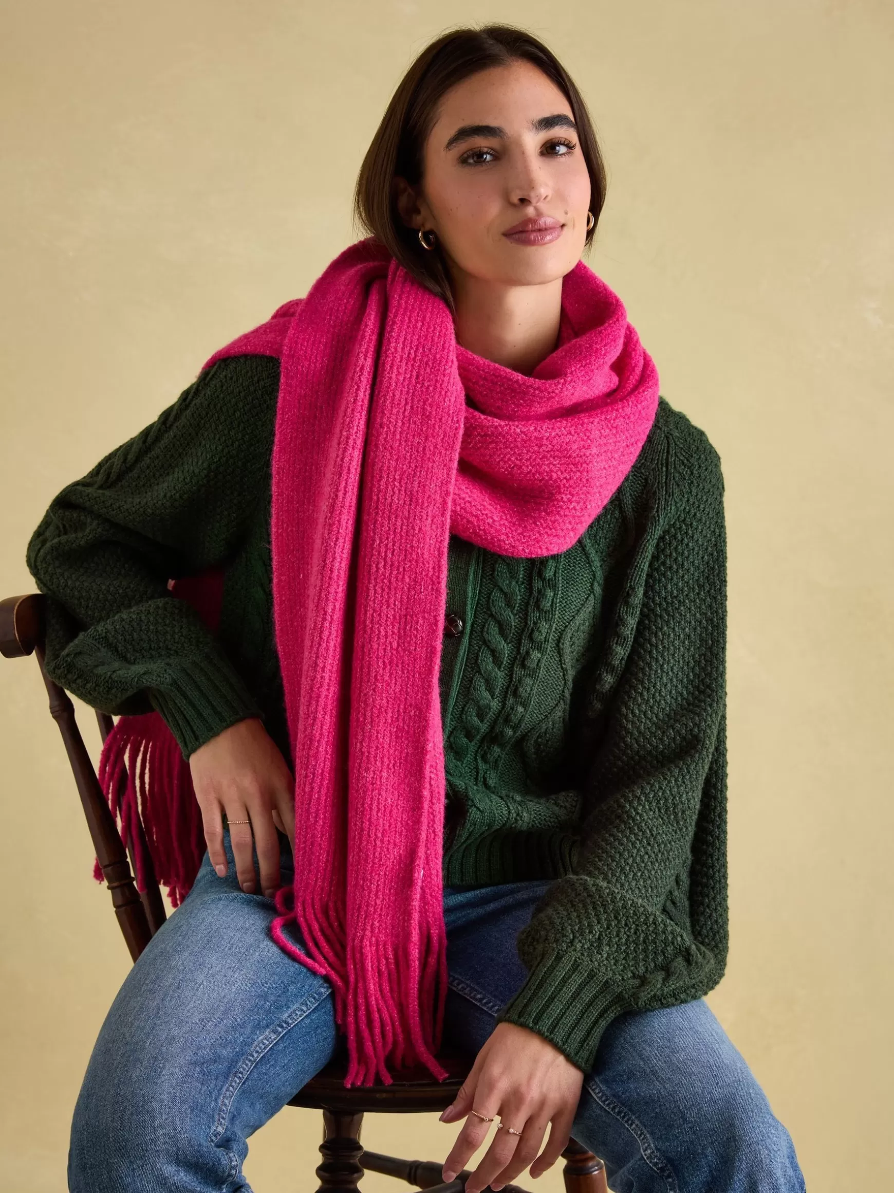 Caversham Bright Pink Knitted Scarf^Joules Outlet