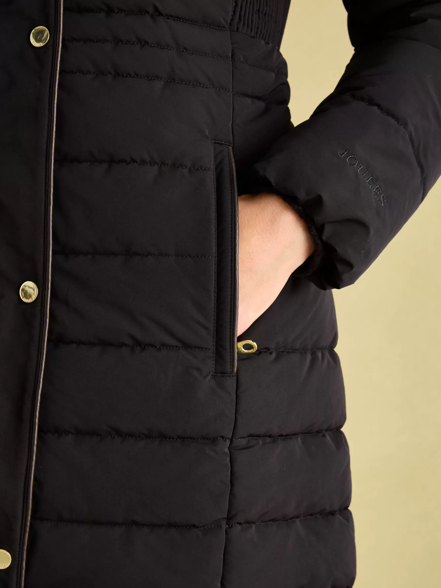 Cherington Showerproof Longline Padded Coat with Faux Fur Hood^Joules Discount