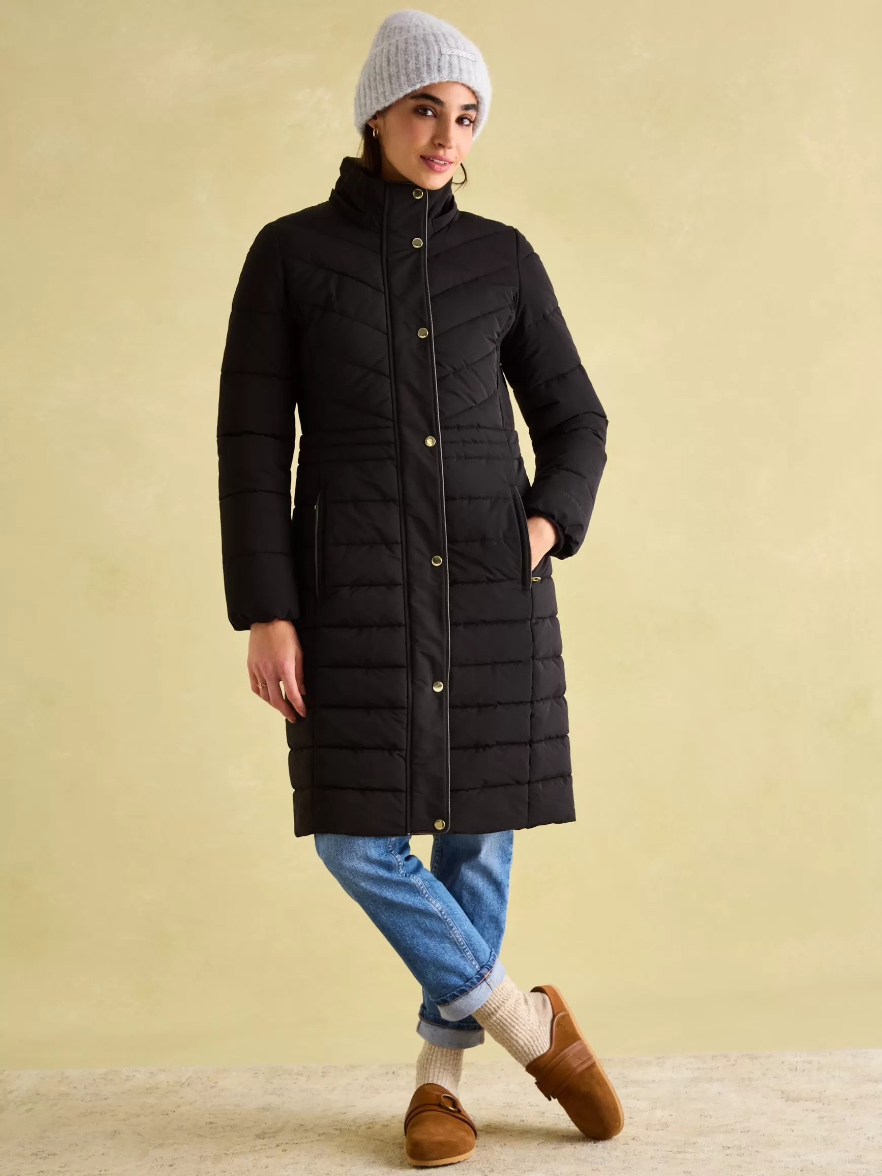 Cherington Showerproof Longline Padded Coat with Faux Fur Hood^Joules Discount