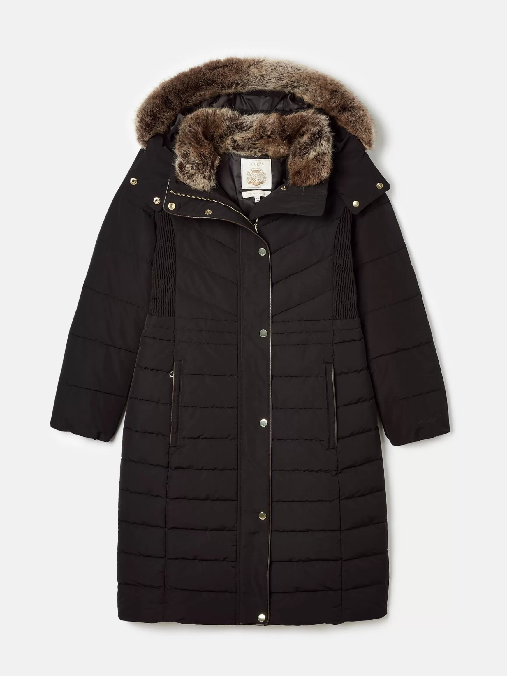 Cherington Showerproof Longline Padded Coat with Faux Fur Hood^Joules Discount