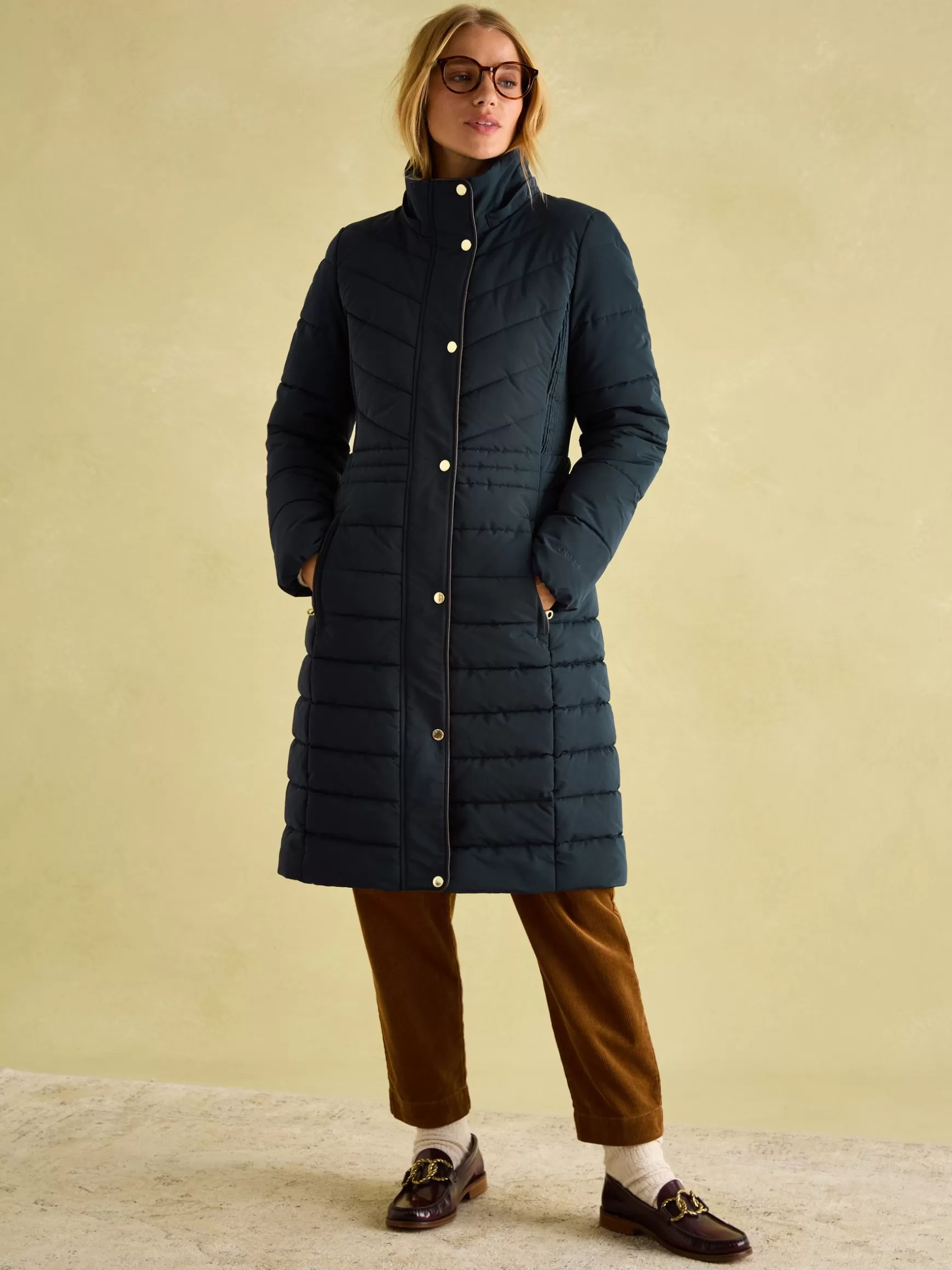 Cherington Showerproof Longline Padded Coat with Faux Fur Hood^Joules Outlet