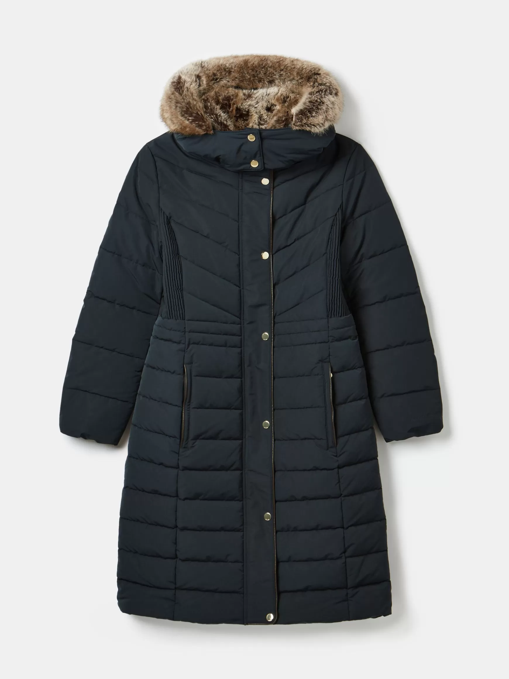 Cherington Showerproof Longline Padded Coat with Faux Fur Hood^Joules Outlet