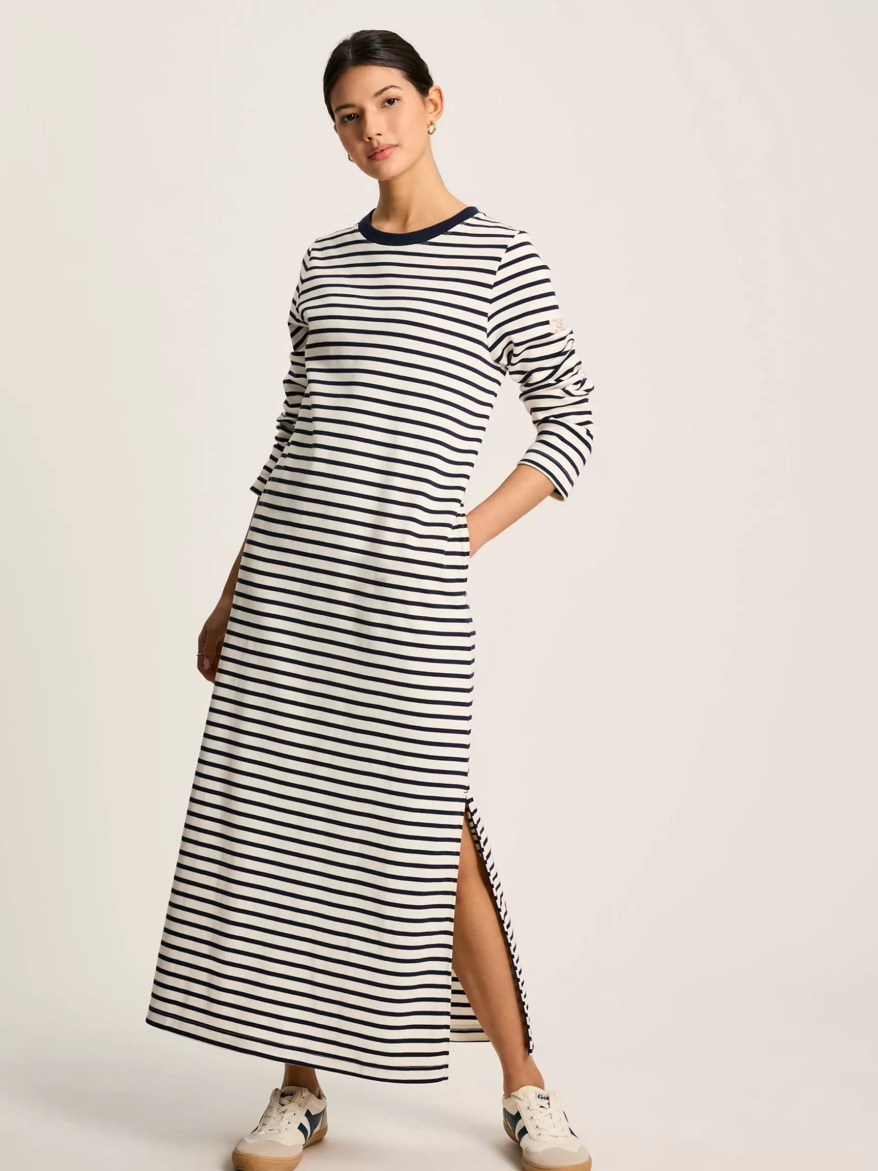 Cleo Navy& White Striped Long Sleeve Jersey Midi Dress^Joules Fashion