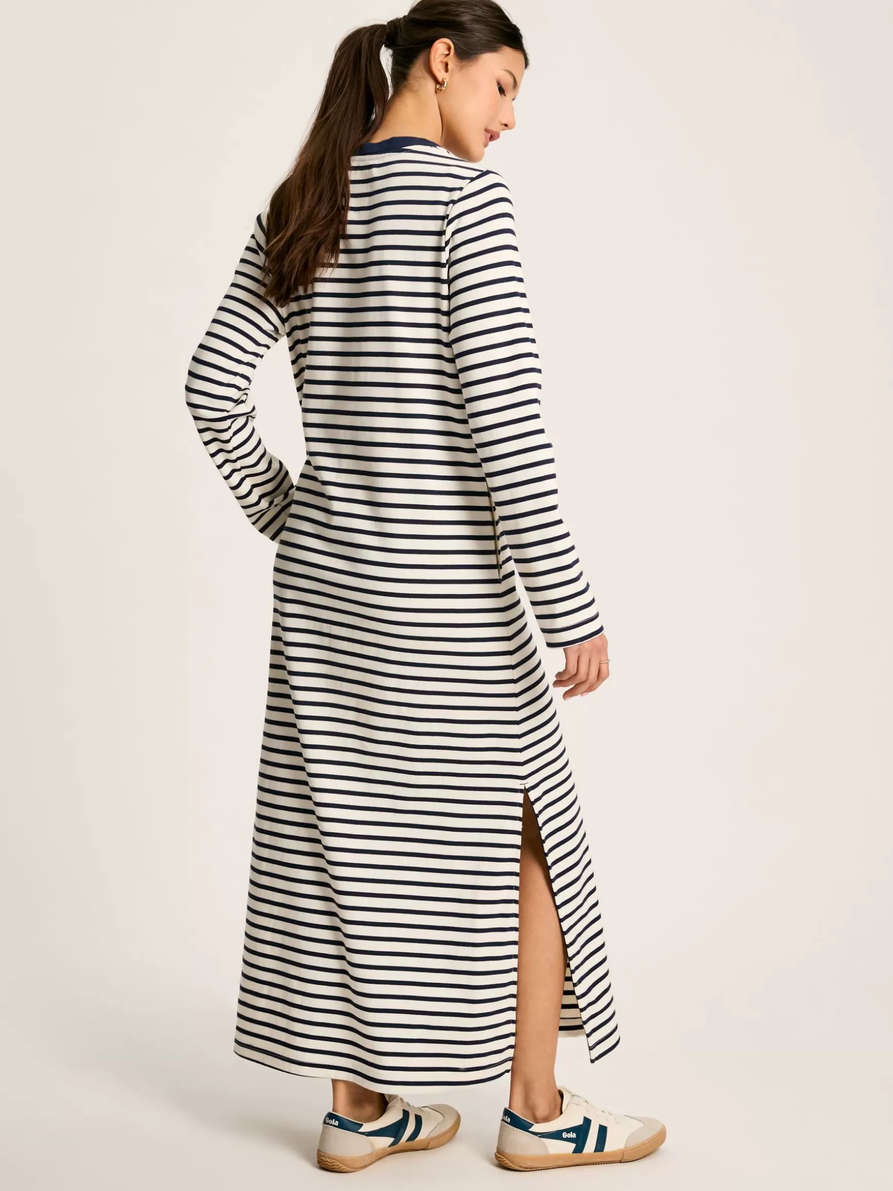 Cleo Navy& White Striped Long Sleeve Jersey Midi Dress^Joules Fashion