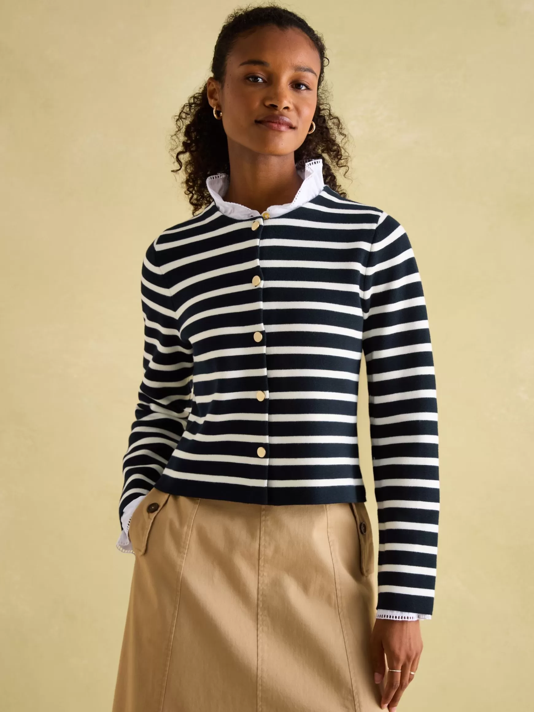 Constance Navy & White Striped Cotton Cardigan^Joules Fashion