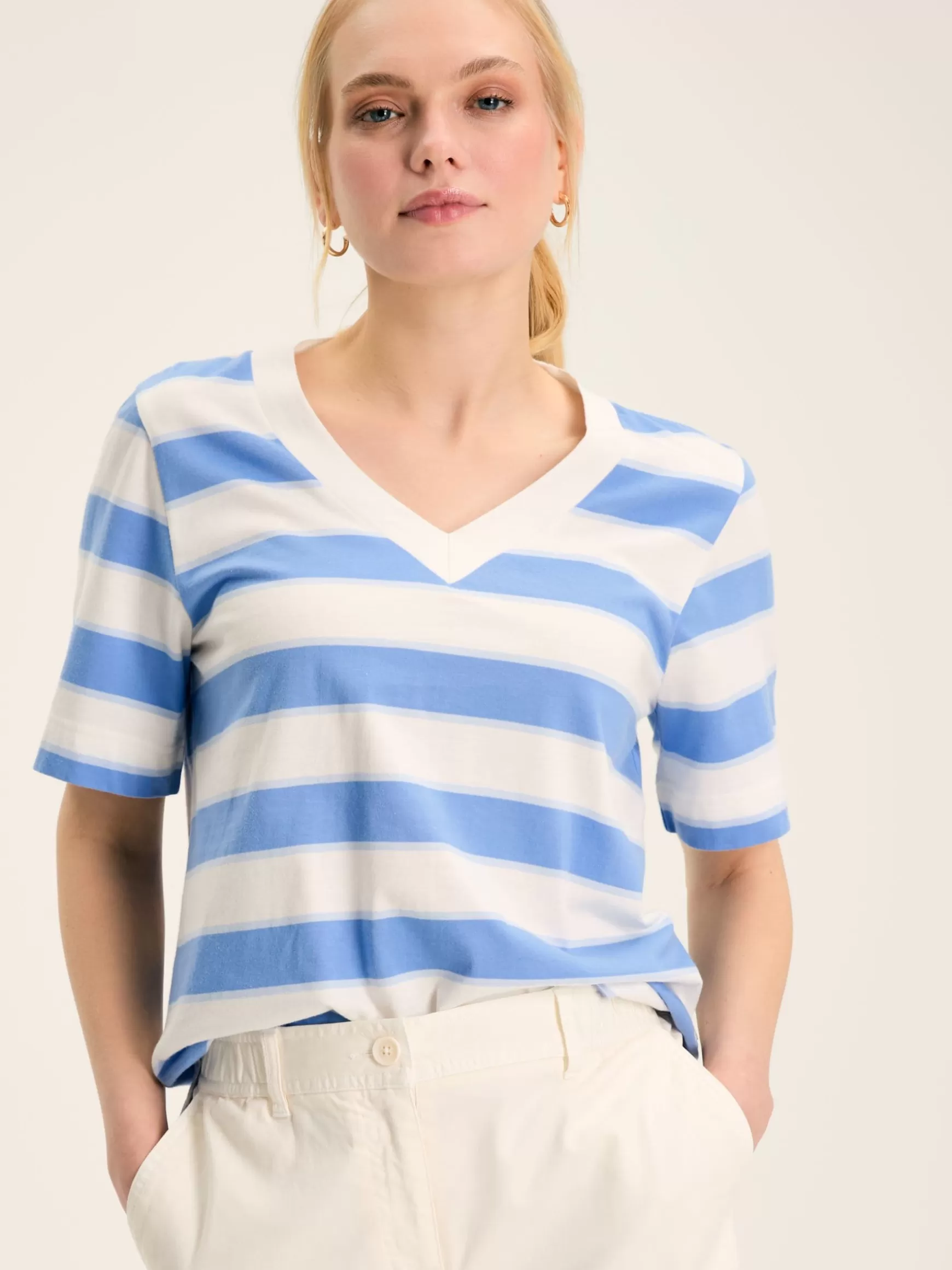 Darcey Blue Stripe V-Neck T-Shirt^Joules Outlet